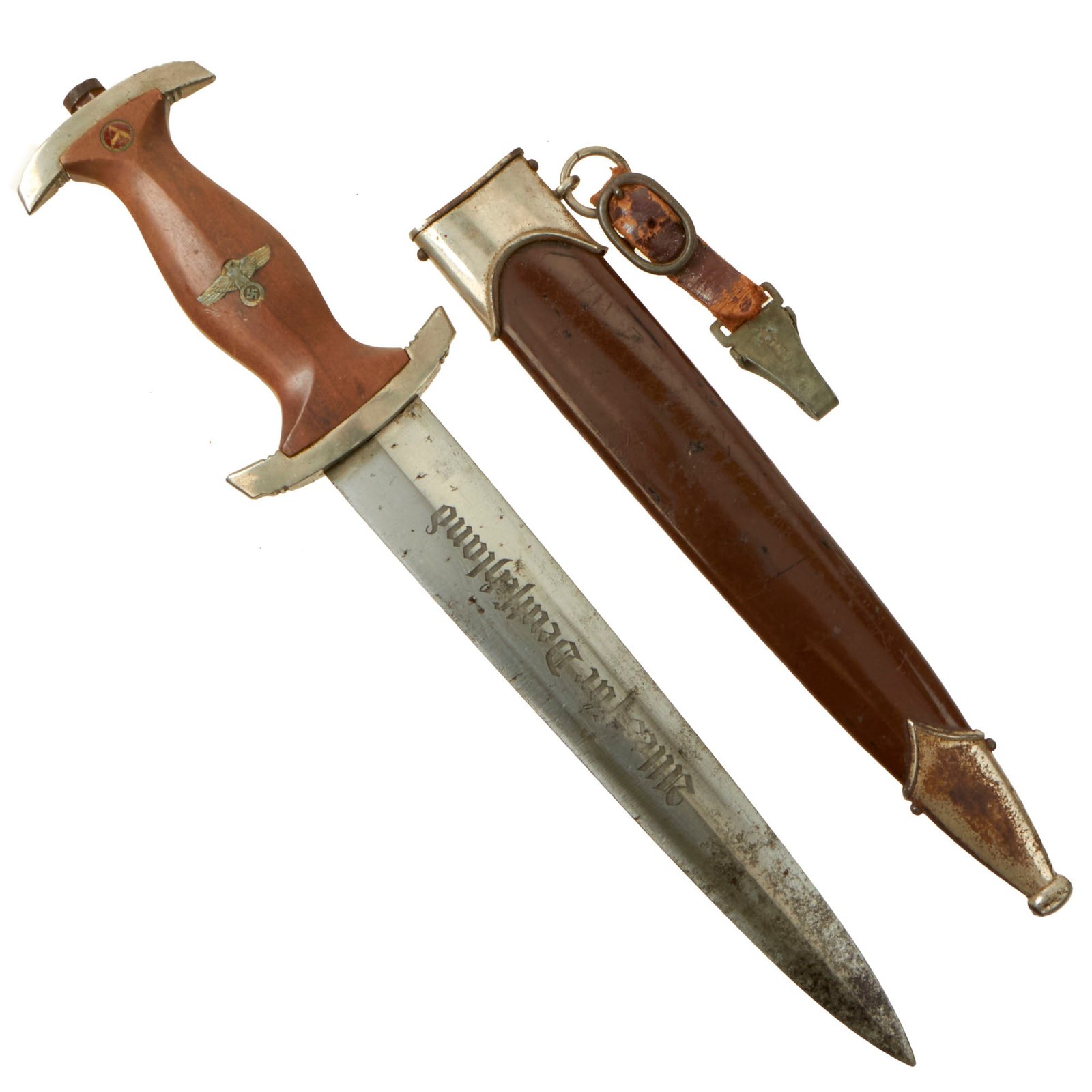 Buy Original German WWII SA Dagger by Rare Maker Artur Schüttelhofer & Co. with Scabbard & Hanger - RZM M7/13 | Original Firearms Antique For Sale