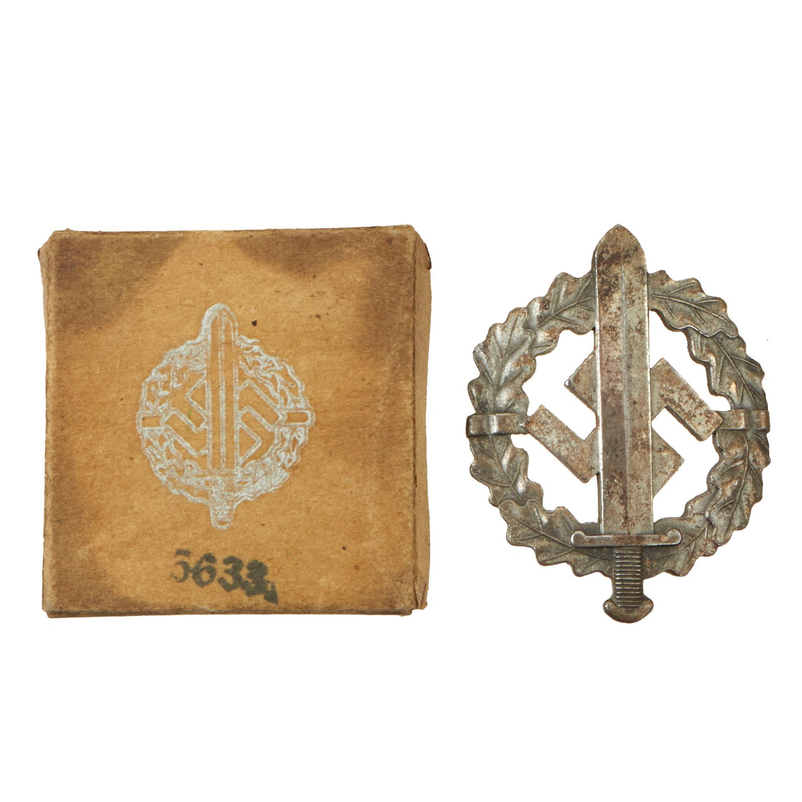 Buy Original German WWII SA Sports Badge in Silver Grade by Werner Redo of Saarlautern with Award Box - Number 5633 | Original Firearms Antique For Sale