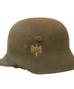 Buy Original German WWII Ground Dug M18 Transitional Heer Army Double Decal Helmet with Replaced Liner Leather & Chinstrap - Size 64 Shell | Original Firearms Antique For Sale