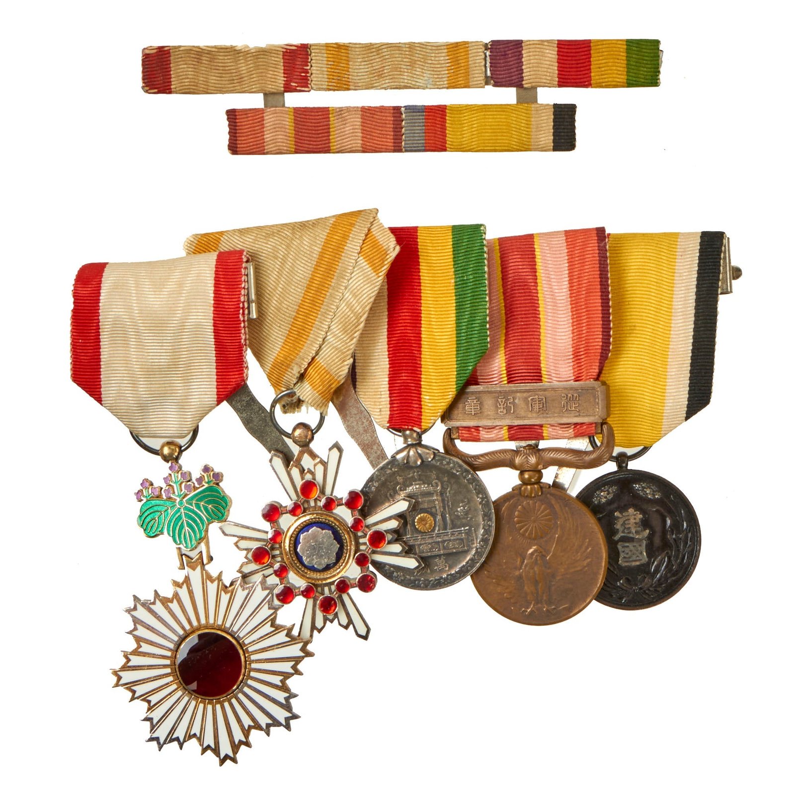 Buy Original Imperial Japanese WWII Medal Bar Set With Matching ribbon Rack - (10) Items Total | Original Firearms Antique For Sale