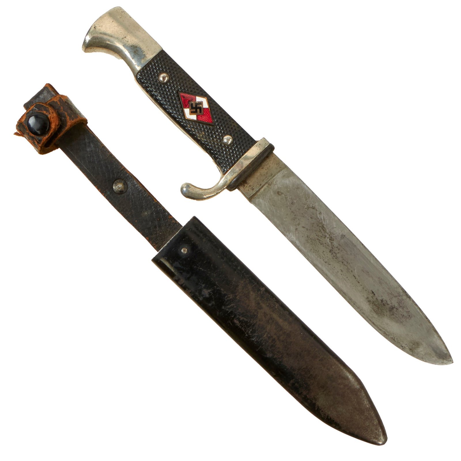 Buy Original German WWII Service Used Late Pattern HJ Knife with Scabbard - Markings Worn Away | Original Firearms Antique For Sale