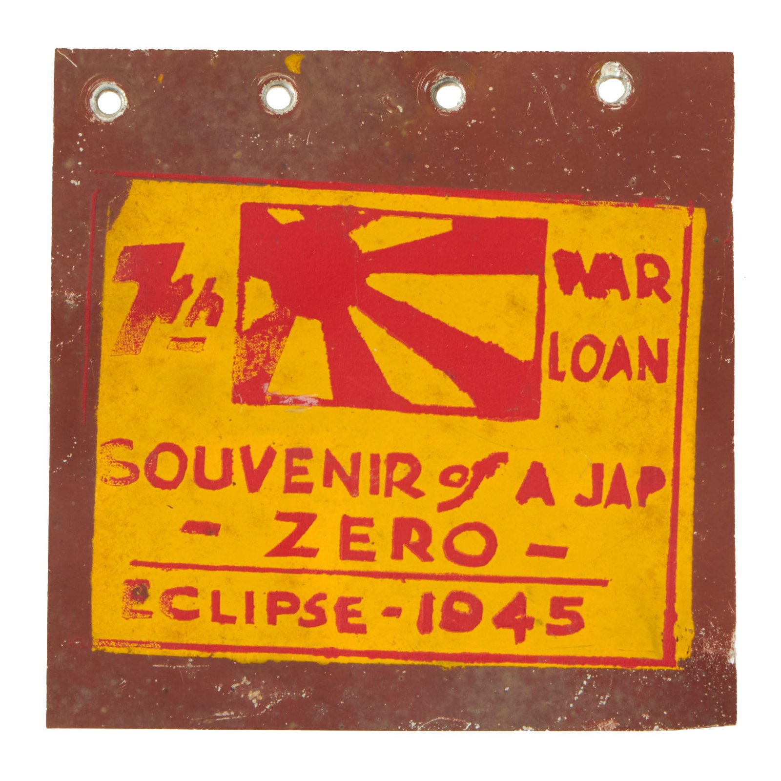 Buy Original U.S. WWII 1945 Solar Eclipse Homefront 7th War Loan “Souvenir of a Jap Zero” Aircraft Skin - 4” x 4” | Original Firearms Antique For Sale