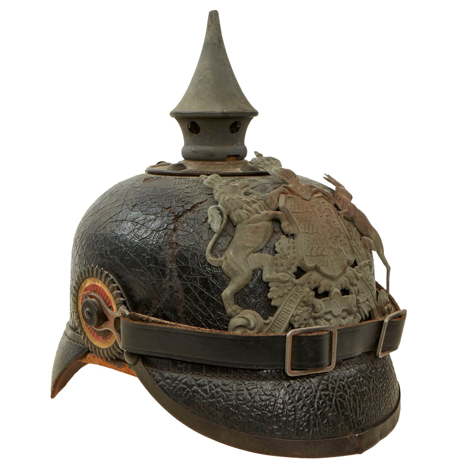 Buy Original German WWI Kingdom of Württemberg M1915 Infantry EM/NCO Pickelhaube Spiked Helmet with Original Cockades & Depot Markings - Dated 1915 | Original Firearms Antique For Sale
