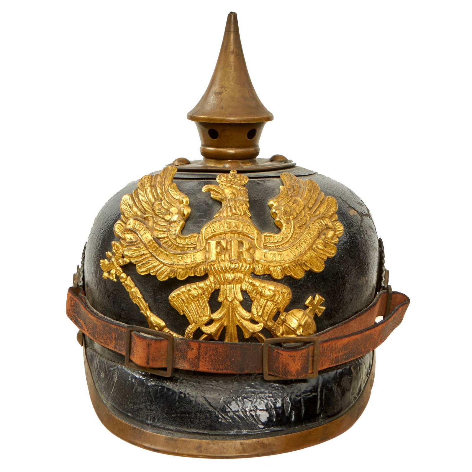 Buy Original German WWI Prussian M1895 Pickelhaube Spiked Helmet with Original Cockades and Chinstrap - Size 57 | Original Firearms Antique For Sale