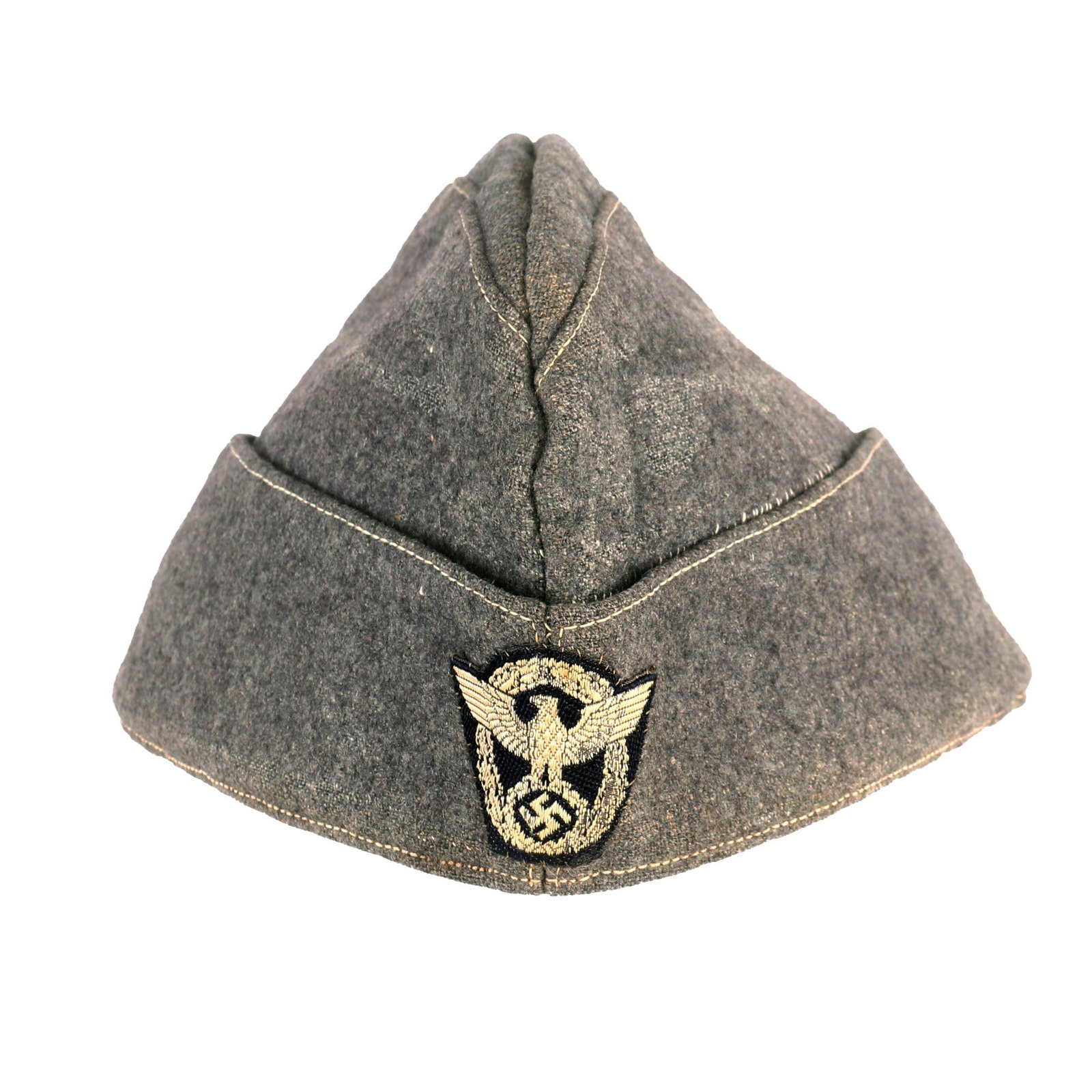 Buy Original German WWII Protection Police EM-NCO Gray Wool M38 Overseas Cap - Schiffchen | Original Firearms Antique For Sale