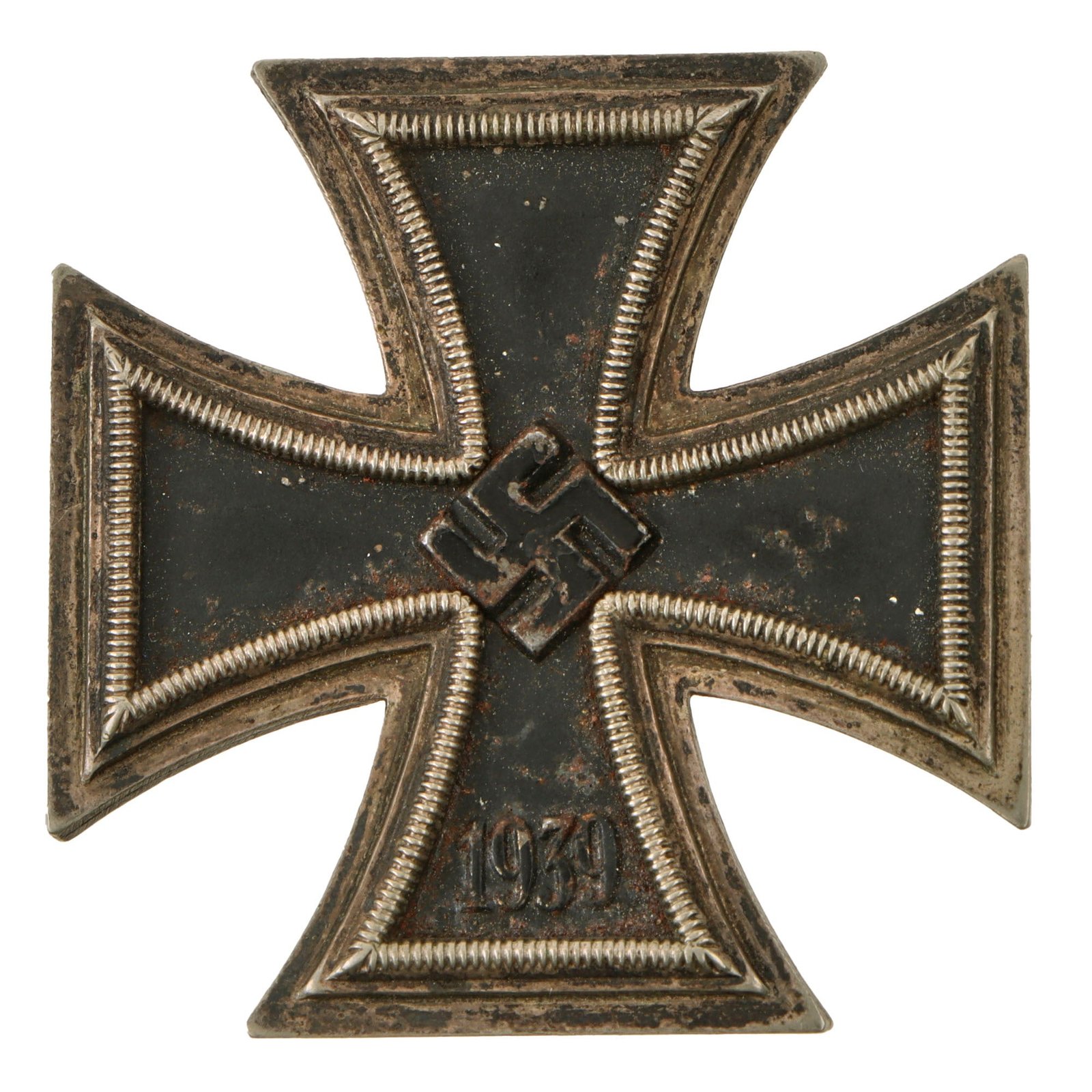 Original German WWII Iron Cross First Class 1939 EKI with Tapered Vertical Pinback - Unmarked