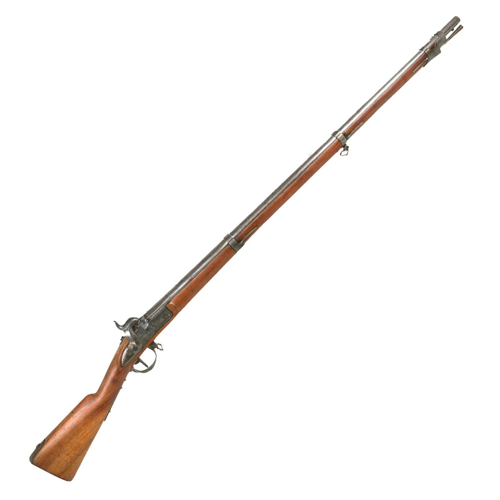 Buy Original U.S. Civil War Era Swiss Model 1842 Smoothbore Percussion Musket Serial 832 - Stock Cut Under Band | Original Firearms Antique For Sale