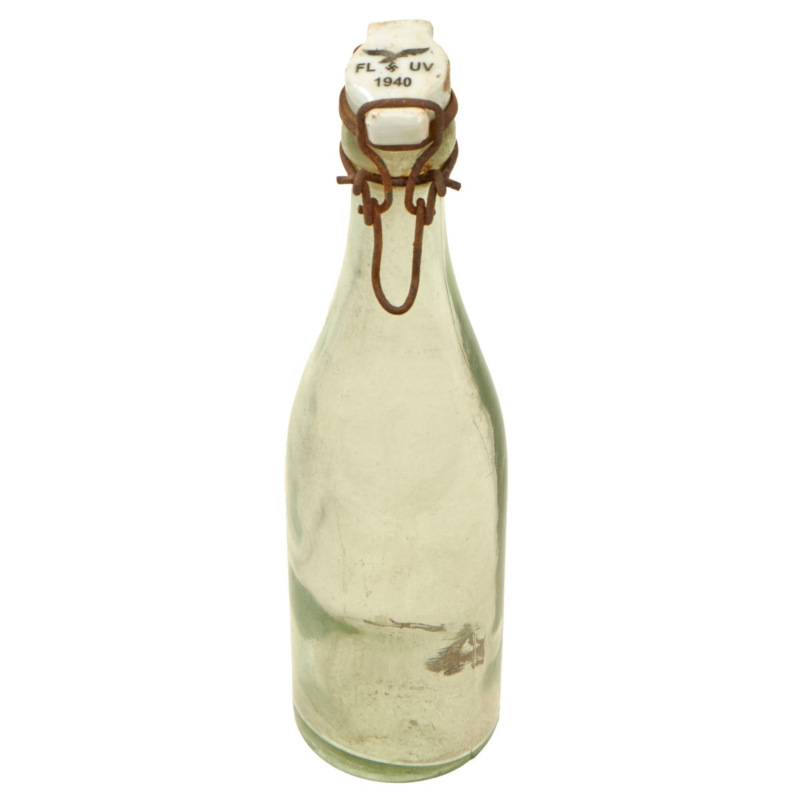 Buy Original German WWII Luftwaffe FL UV Marked Clear Glass Beer or Wine Bottle - Dated 1940 | Original Firearms Antique For Sale