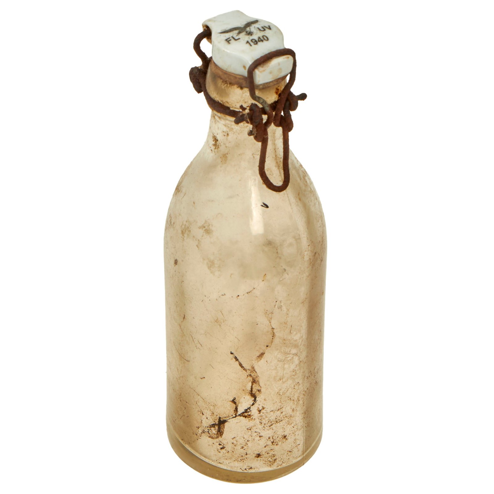 Buy Original German WWII Luftwaffe FL UV Marked Clear Glass Beer Bottle - dated 1940 | Original Firearms Antique For Sale