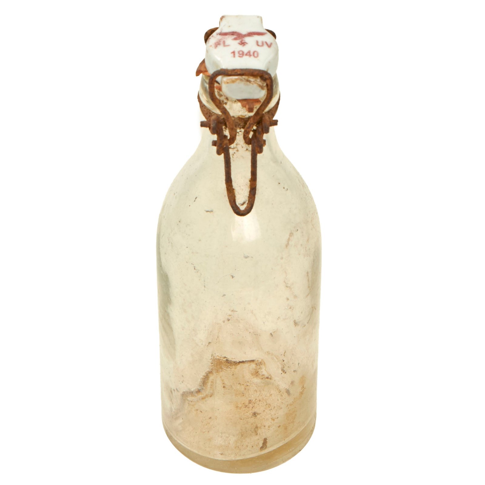 Buy Original German WWII Luftwaffe FL UV Marked Clear Glass Beer Bottle - dated 1940 | Original Firearms Antique For Sale