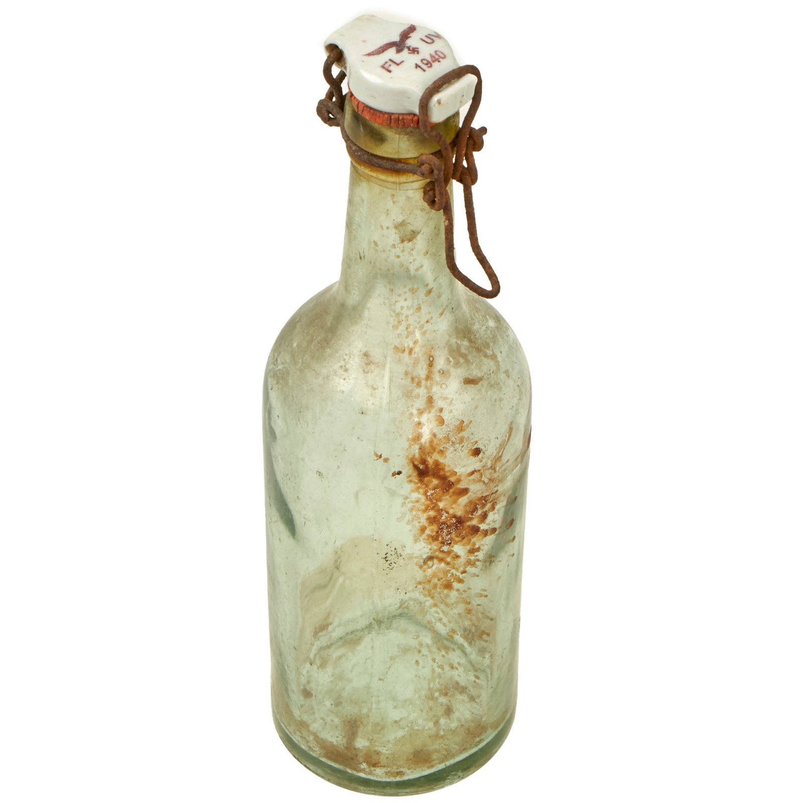Buy Original German WWII Luftwaffe FL UV Marked Clear Glass Beer Bottle - dated 1940 | Original Firearms Antique For Sale