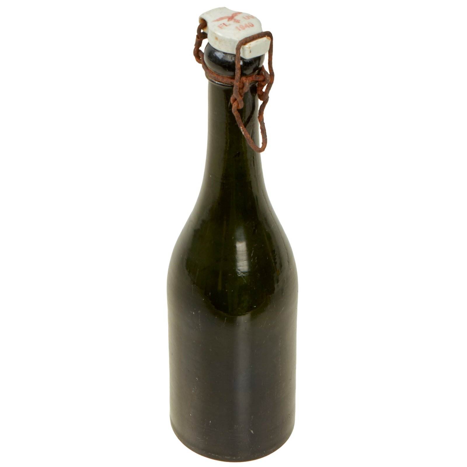 Buy Original German WWII Luftwaffe FL UV Marked Green Glass Wine Bottle - dated 1940 | Original Firearms Antique For Sale