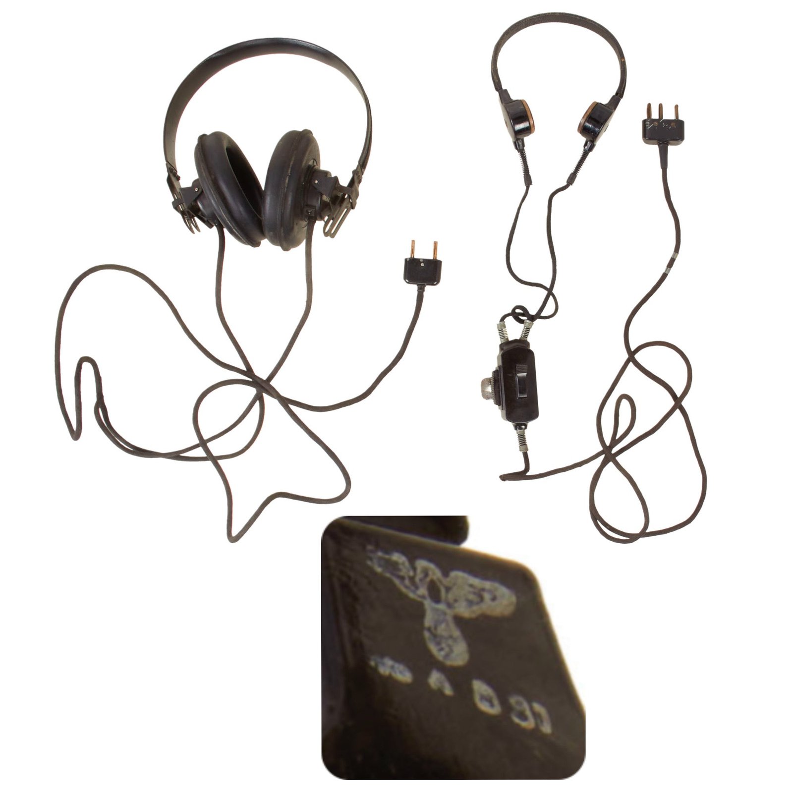 Original German WWII Panzer Armored Vehicle Model B Headset with Throat Mic