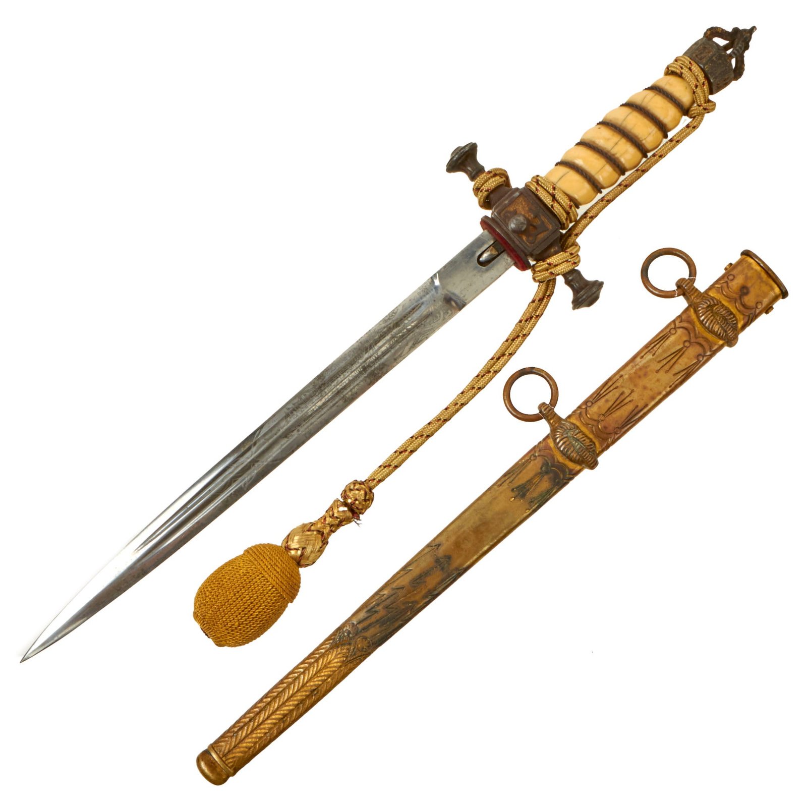 Buy Original Rare German Weimar Period Deluxe Model 1902 Reichsmarine Naval Dagger with Crown Pommel & Etched Scabbard | Original Firearms Antique For Sale