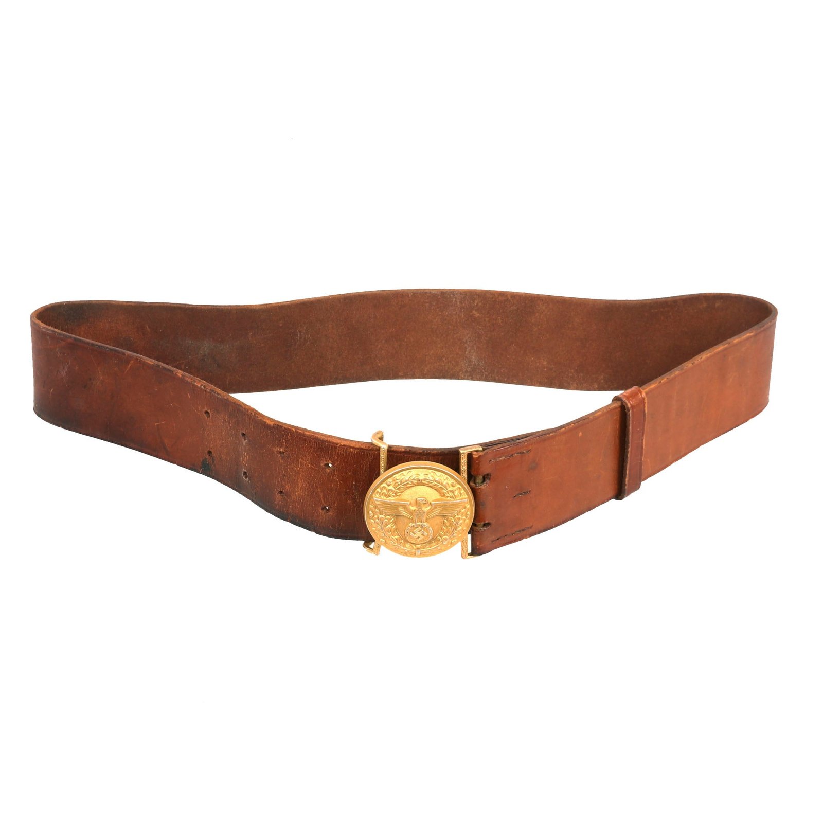 Buy Original German WWII NSDAP Leader Leather Belt with Aluminum Belt Buckle by Wilhelm Deumer - RZM M4/72 | Original Firearms Antique For Sale