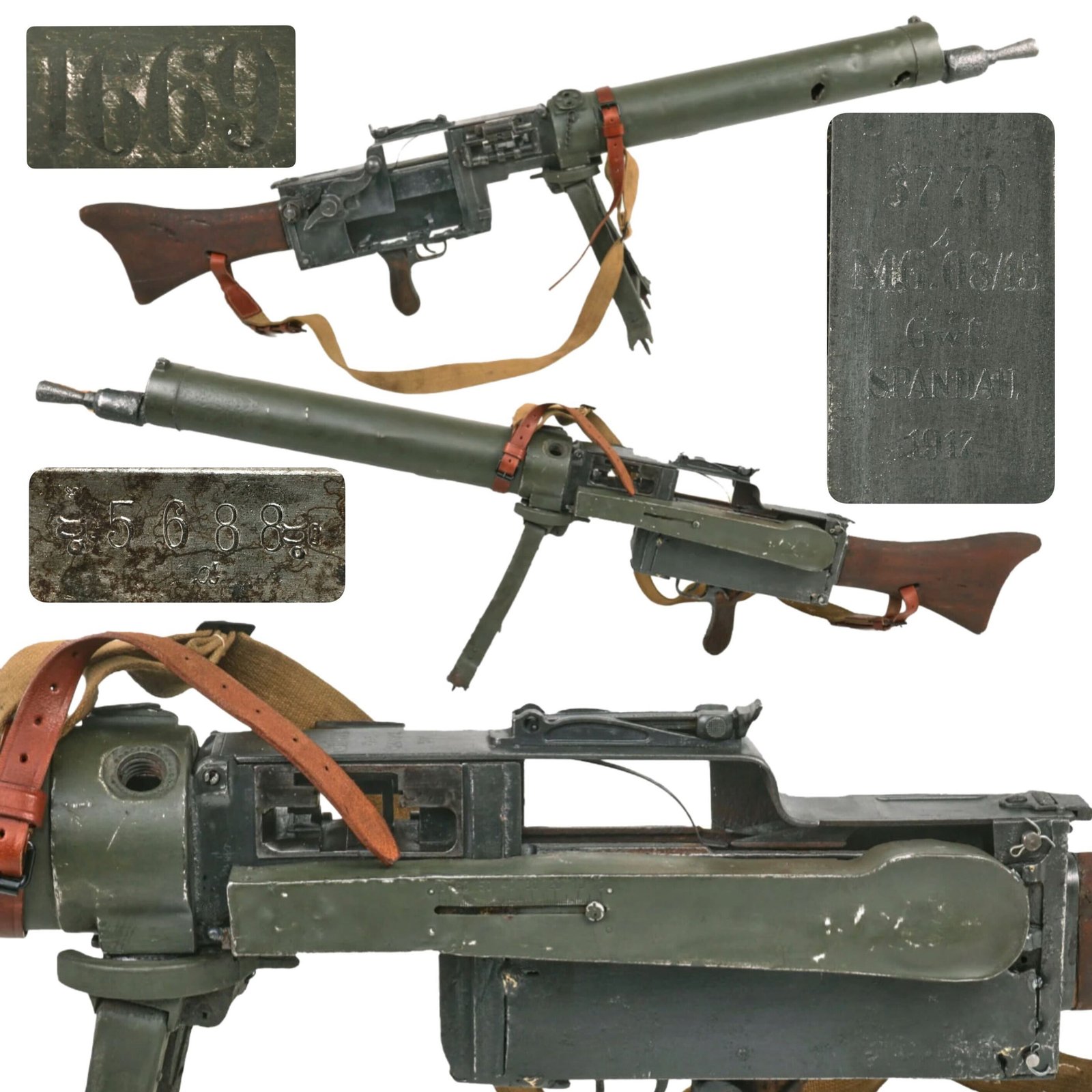 Buy Original German WWI Maxim MG 08/15 Battlefield Pickup Display Machine Gun Serial 3770 b by Spandau Arsenal with Bipod and Bullet Damage - dated 1917 | Original Firearms Antique For Sale