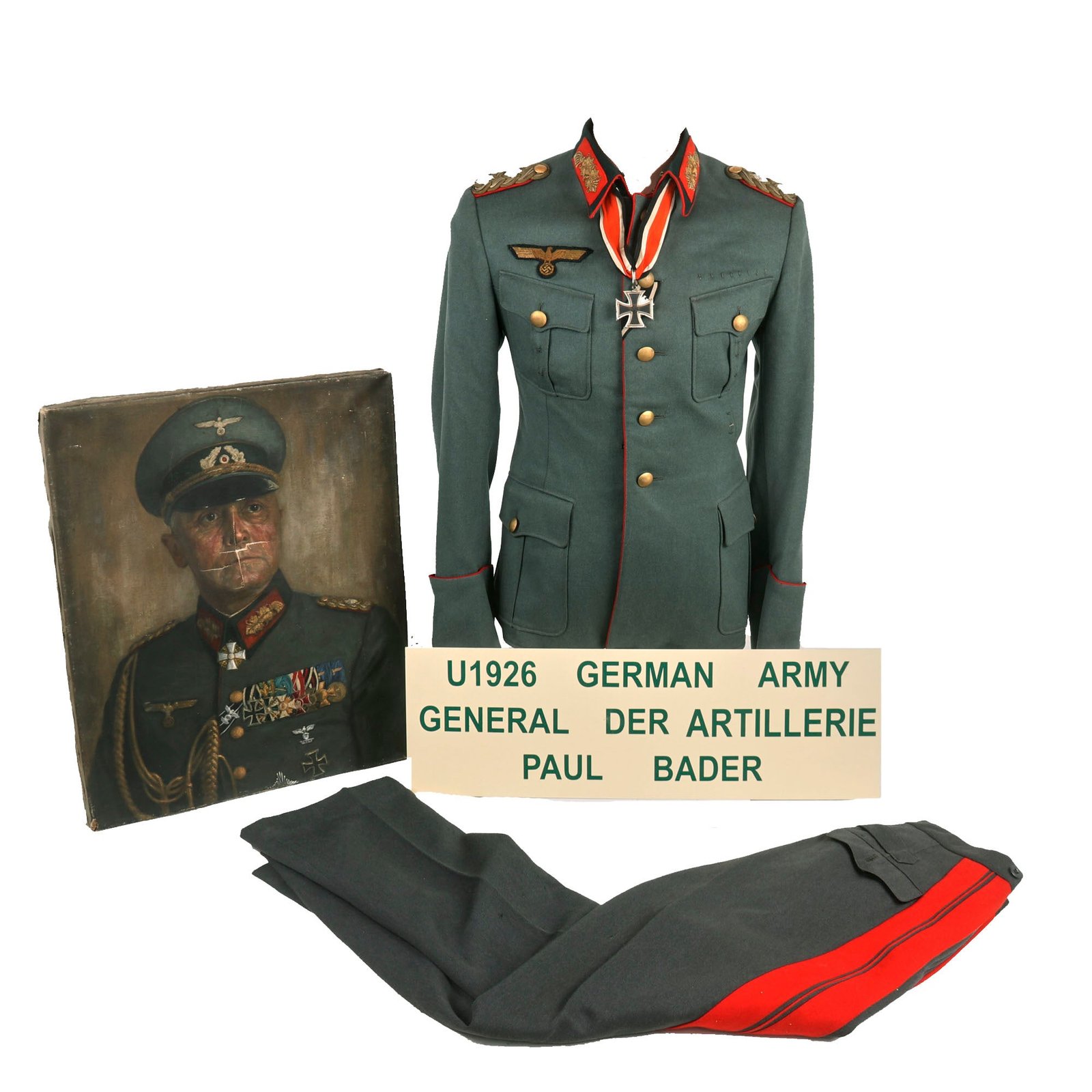 Buy Original German WWII Commander General der Artillerie Paul Bader - 2nd Motorized Infantry Div. & Serbian Territory Uniform & Portrait Set - Formerly Part of the A.A.F. Tank Museum | Original Firearms Antique For Sale