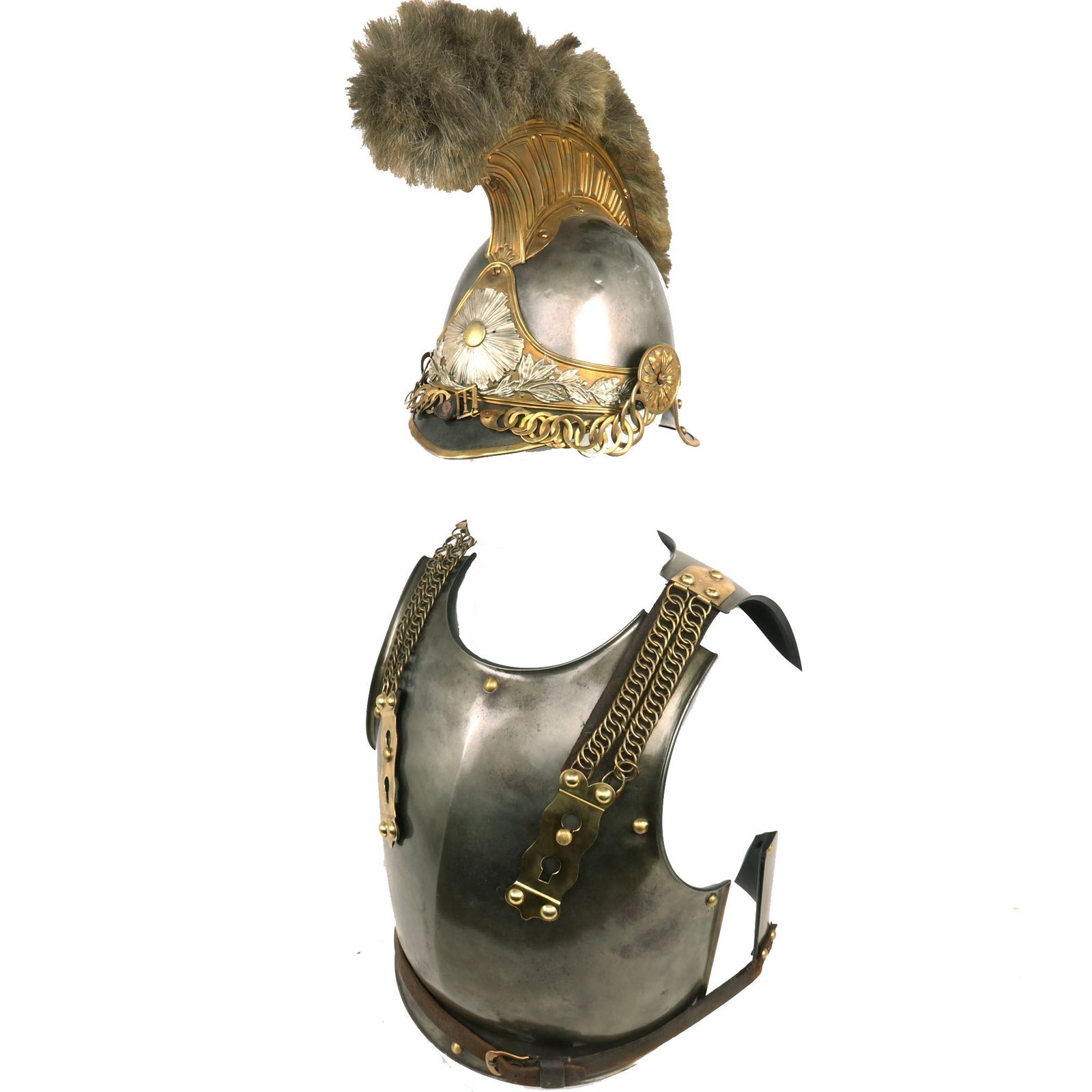 Buy Original French 2nd Empire Model 1825 Carabinier Brass and Steel Helmet With Pattern 1814 Carabinier Cuirass Set | Original Firearms Antique For Sale
