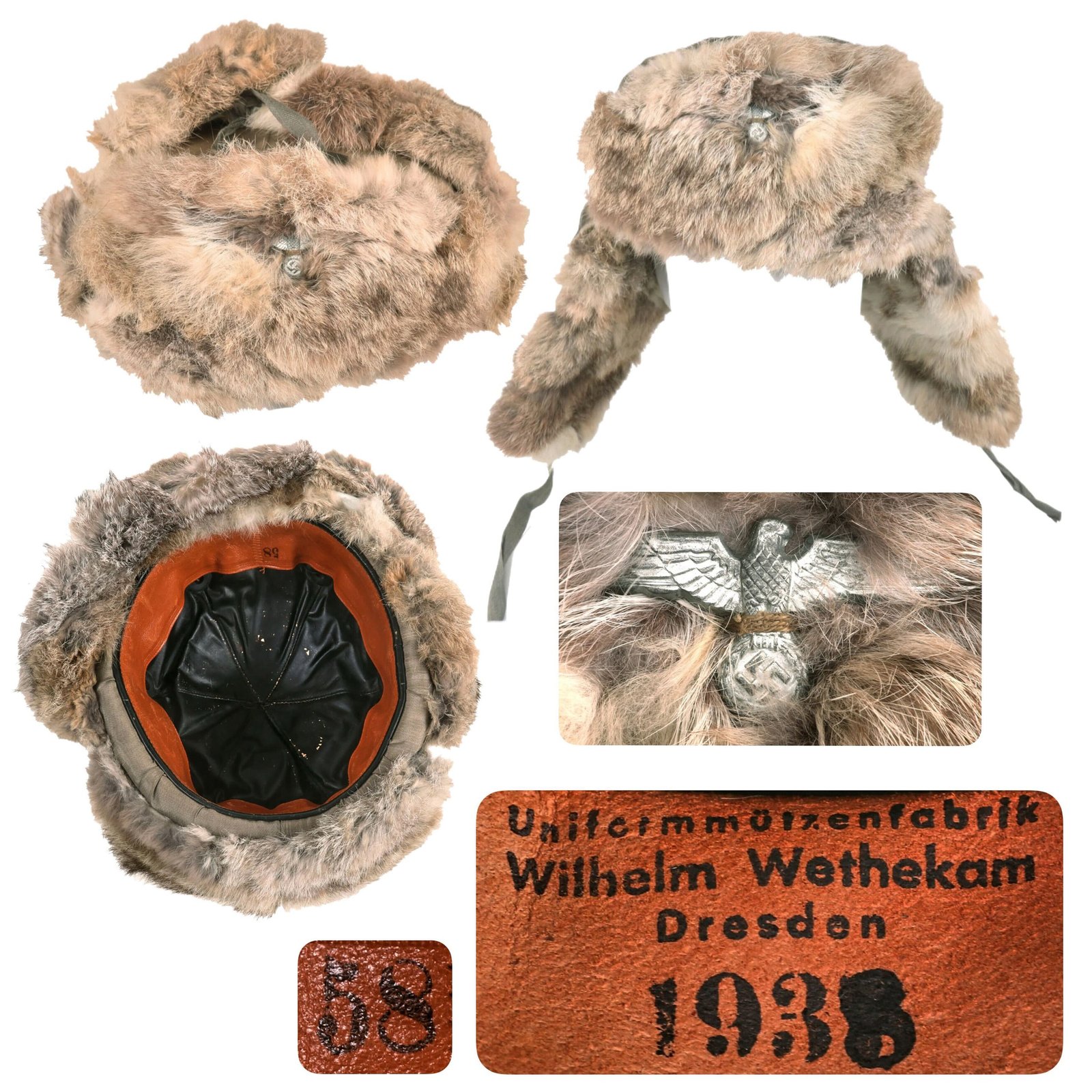 Buy Original Rare German WWII 1938 Dated Winter Fur Schutzmütze Panzer "Beret" Protective Tanker Hat by Wilhelm Wethekam - Russian Front - Size 58 | Original Firearms Antique For Sale