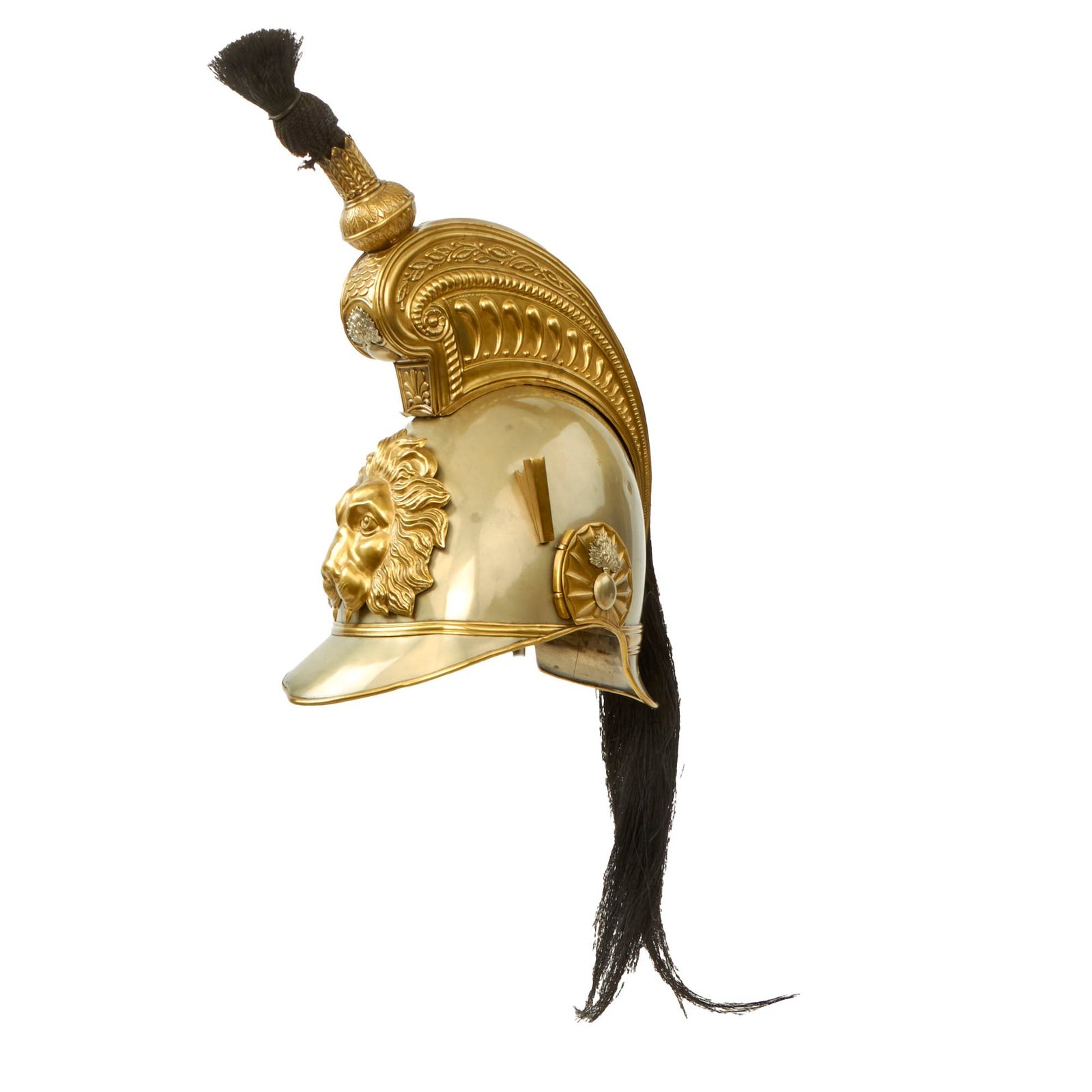 Buy Original Belgian Cuirassier Cavalry Model 1845 Helmet with Lion Front Plate and Original Plume | Original Firearms Antique For Sale