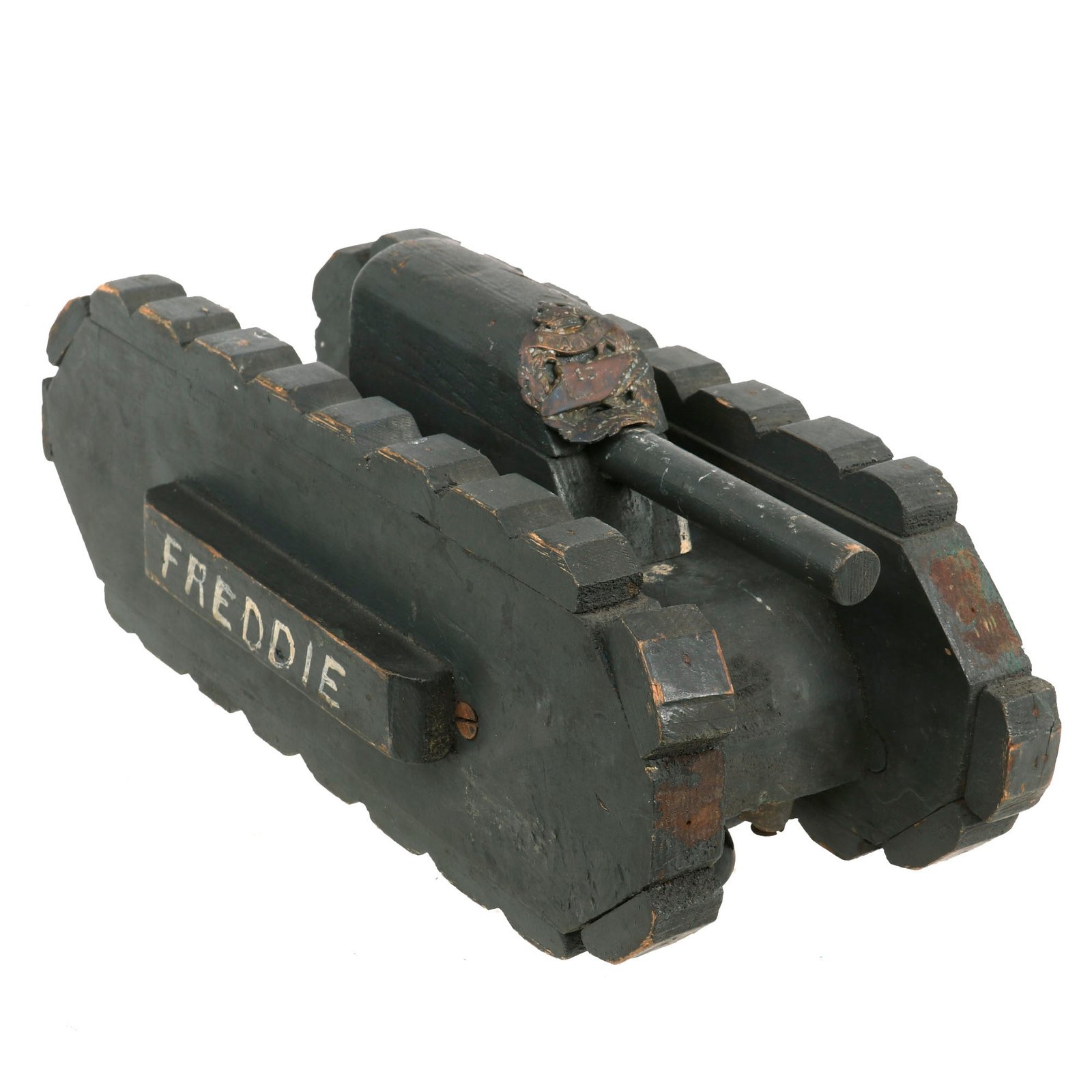 Buy Original British WWI Era POW Made Children’s Wooden Tank Model Toy With Officers Tank Corps Badge | Original Firearms Antique For Sale