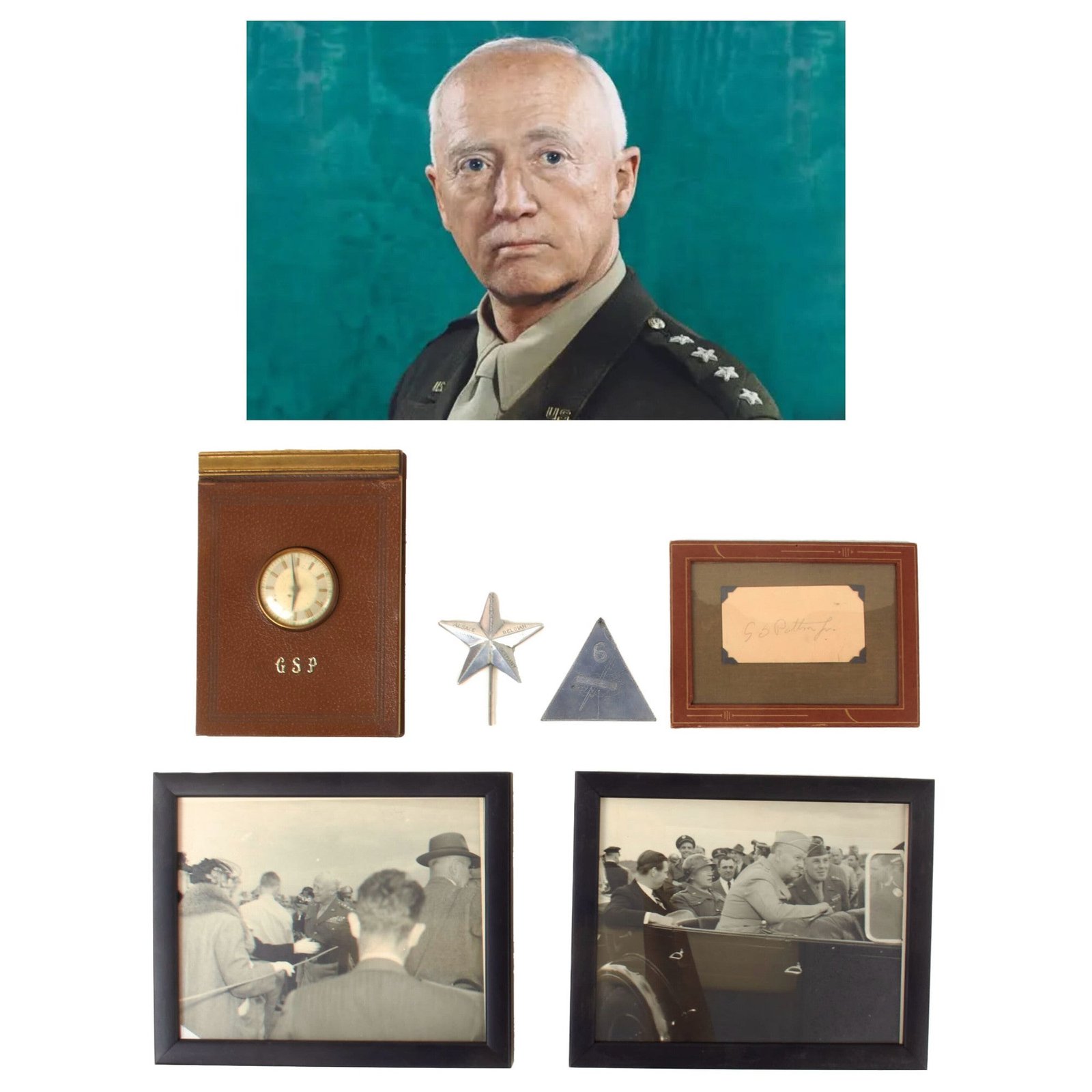 Original U.S. WWII George S. Patton 1939-1940 Unused Desk Planner with Framed Signature and 6th Armored Division Trench Art
