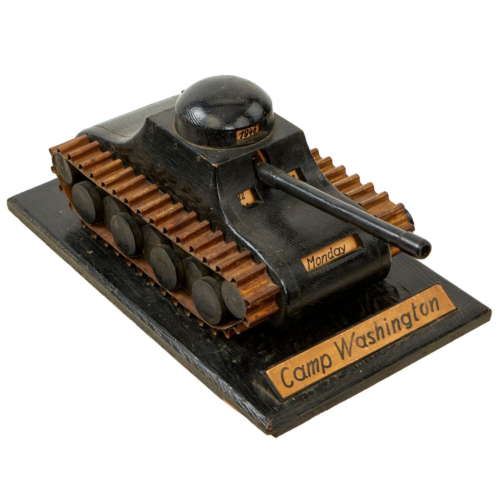 Buy Original U.S. WWII POW-Made Tank Calendar Trench Art - Camp Washington, Illinois | Original Firearms Antique For Sale
