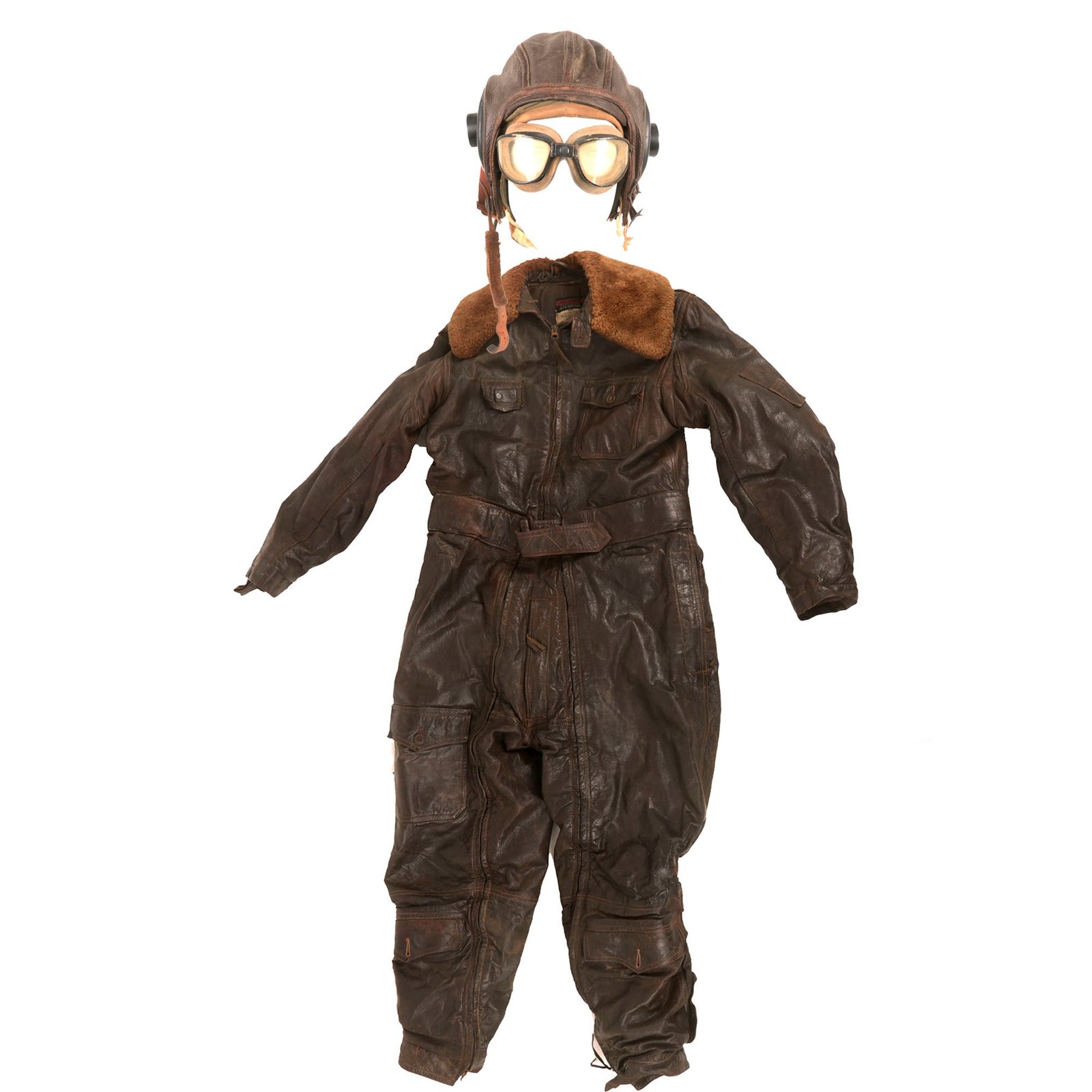 Buy Original U.S. WWII Navy CFN-24 Colvinex Leather Heavy Flight Suit with Flight Helmet & Liner with Goggles | Original Firearms Antique For Sale