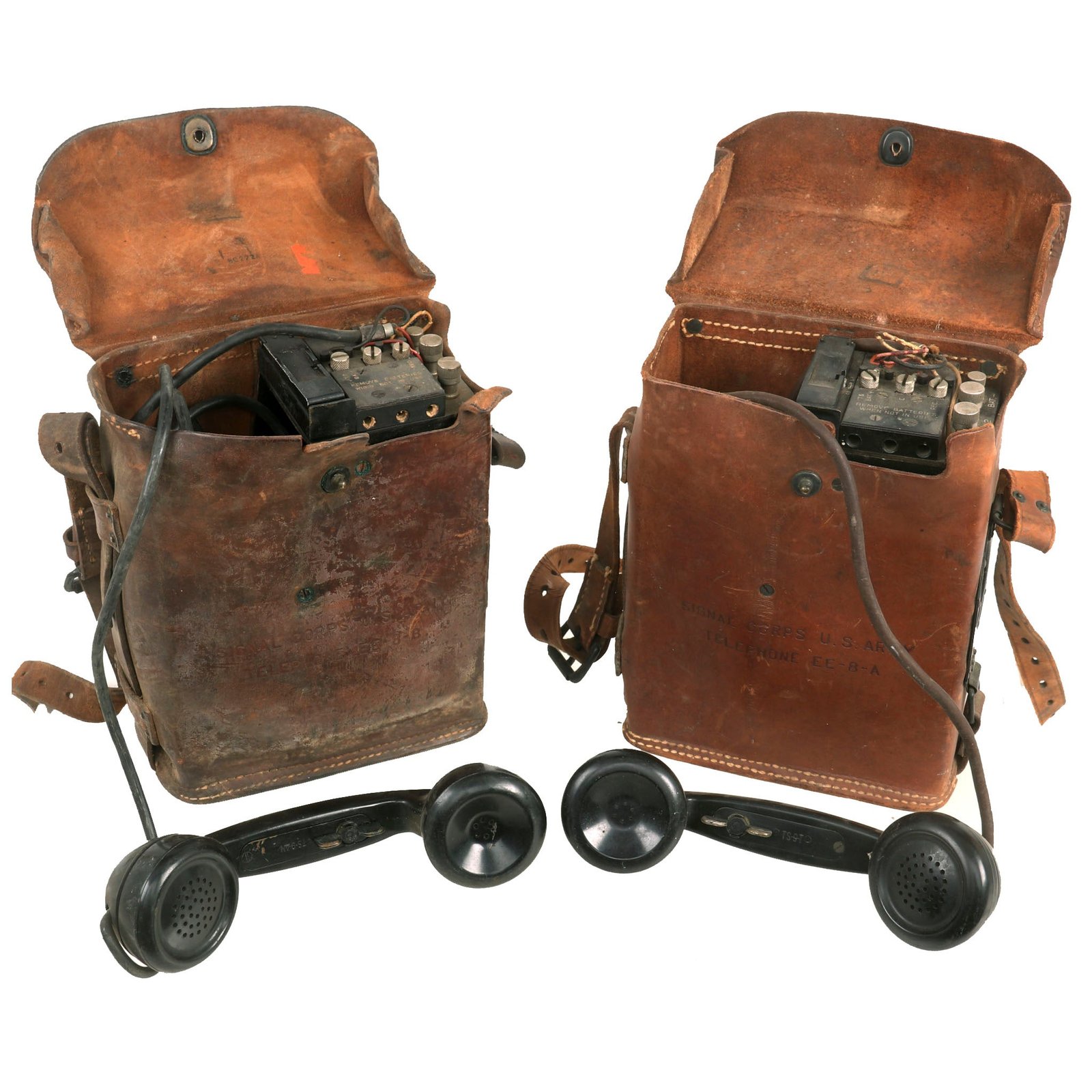 Buy Original U.S. WWII Army Field Telephone Model EE-8 in Leather Case - Set of 2 | Original Firearms Antique For Sale