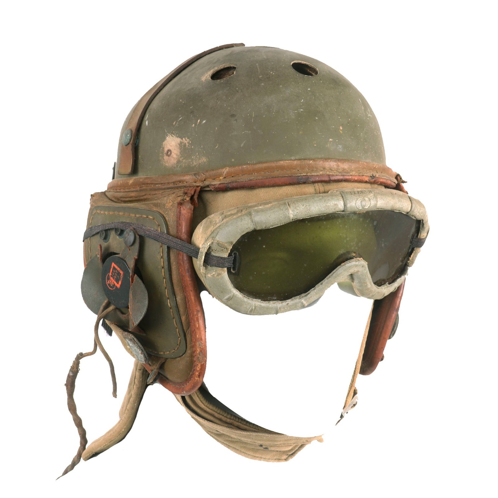 Buy Original U.S. WWII Period Modified M38 Tanker Helmet by Rawlings with Type R-14 Earphones, Winter Hood & Goggles - Size 7 ⅛ | Original Firearms Antique For Sale