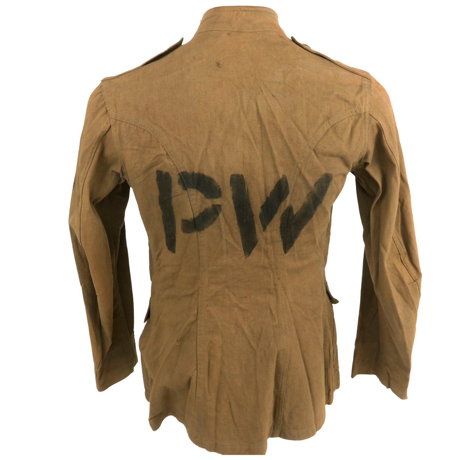 Buy Original U.S. WWII German POW WWI Uniform Jacket with Axis Prisoner of War “PW” Stenciled - From Camp Joseph T. Robinson, Arkansas | Original Firearms Antique For Sale