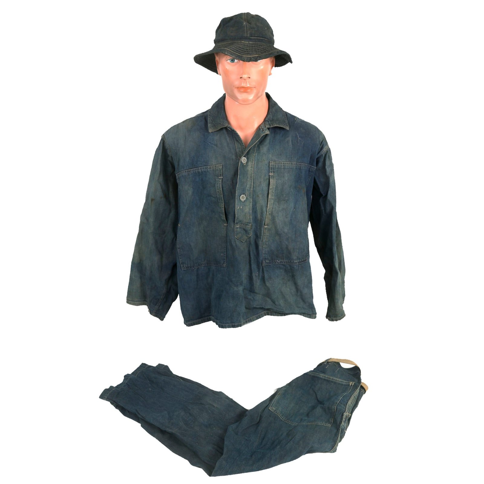 Buy Original U.S. Pre War to Early WWII US Army Denim Fatique Uniform Set WIth Daisy Mae Cap - Shirt, Trousers and Cap | Original Firearms Antique For Sale