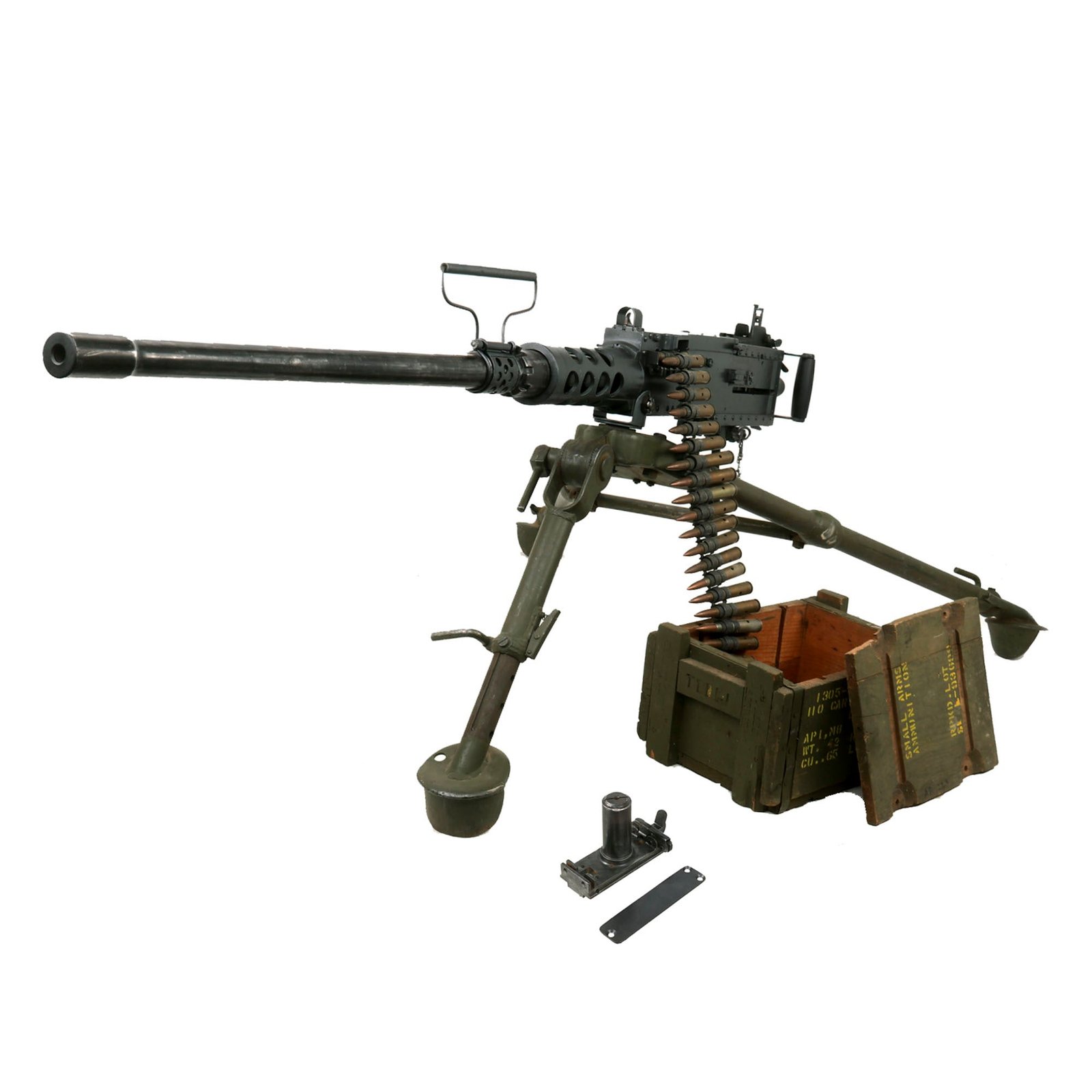 Buy Original U.S. WWII M2HB Browning .50 Caliber “Ma Deuce” Display Machine Gun by AC Spark Plug Div. with 1943 Dated M3 Tripod & Accessories | Original Firearms Antique For Sale