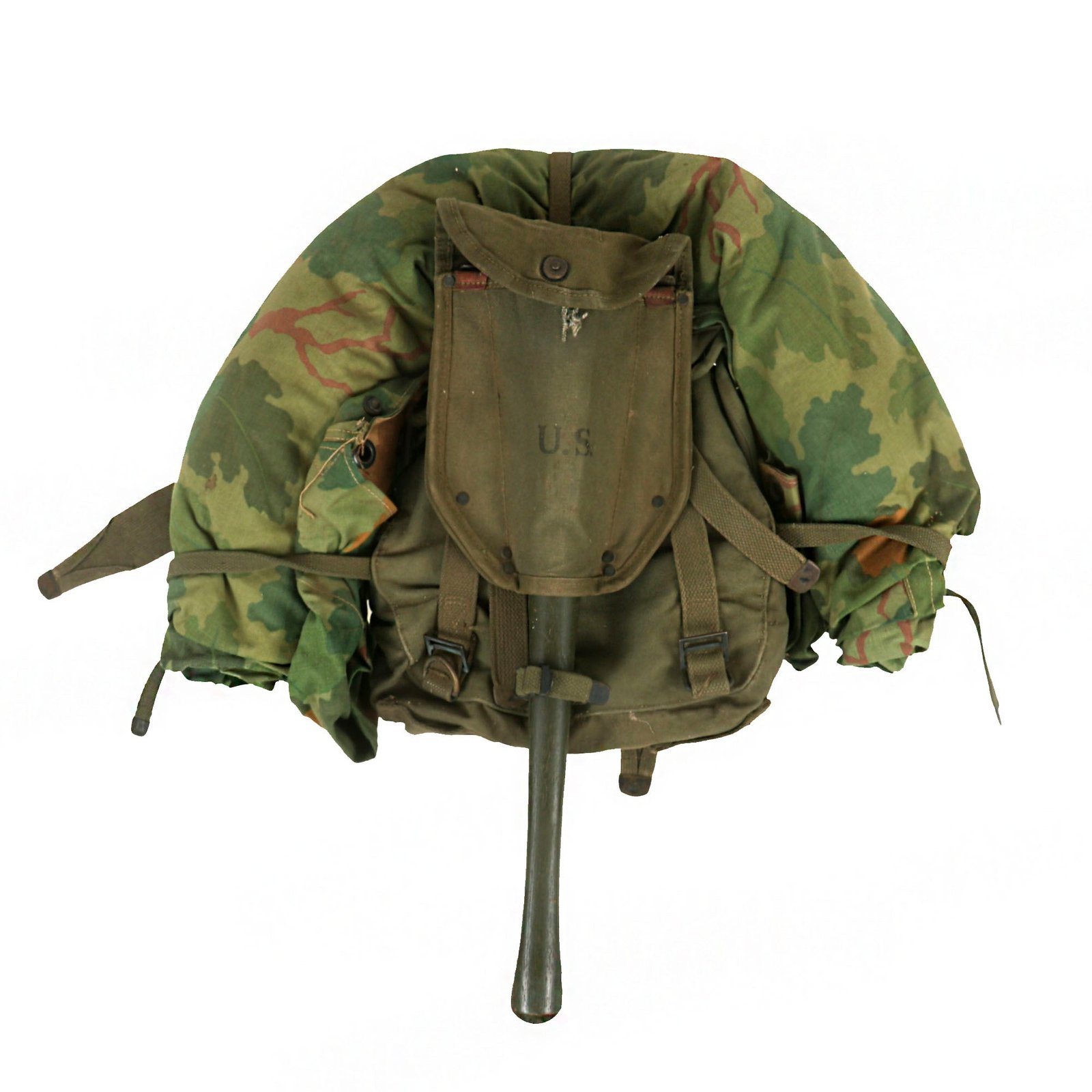 Buy Original U.S. Korean War Dated Mitchell Pattern Camouflage Shelter Half & Pack with Entrenching Tool | Original Firearms Antique For Sale