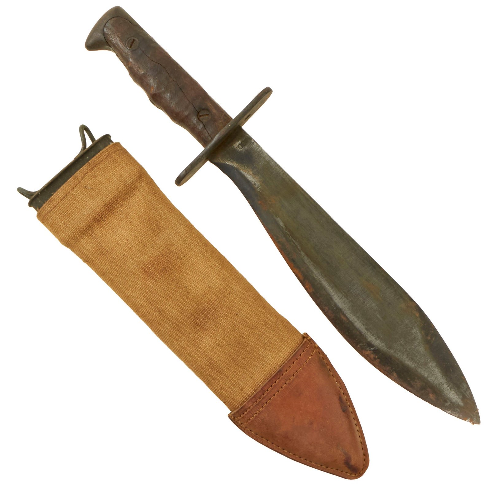 Buy Original U.S. WWI Model 1917 Bolo Knife by Plumb Philadelphia with 1919 Dated Canvas Scabbard | Original Firearms Antique For Sale