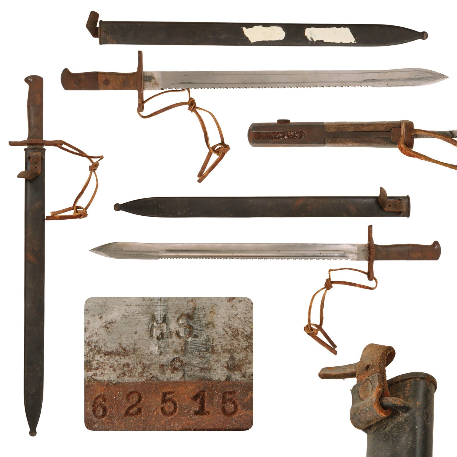 Original WWI Swiss Model 1914 Pioneer Sawback Sword Bayonet with Scabbard by Hans Steiner of Neuhausen - For Schmidt-Rubin 1911 Carbine