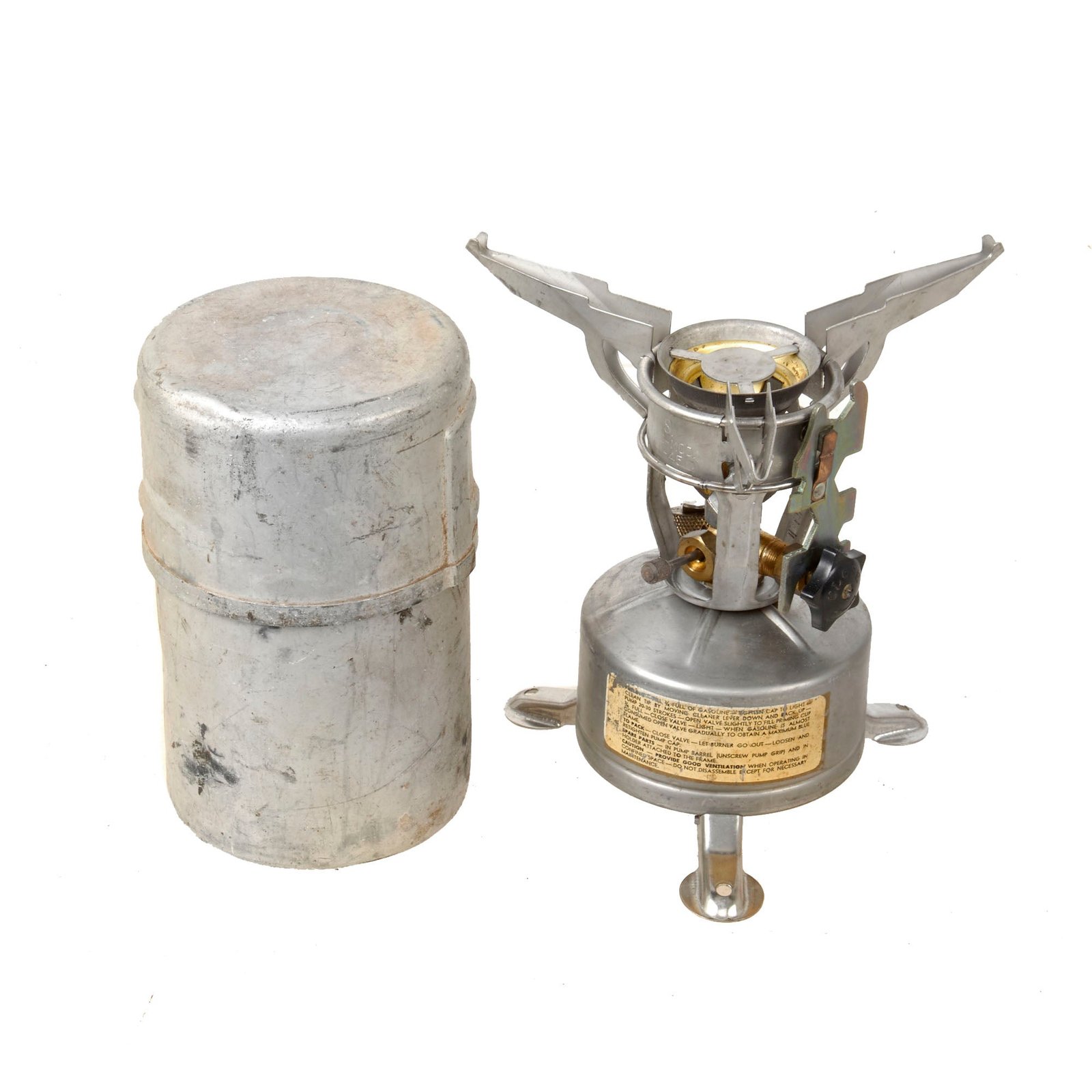 Original WWII U.S. Issue Coleman Gasoline Camp Stove in Bayonet "F" Canister - Dated 1945