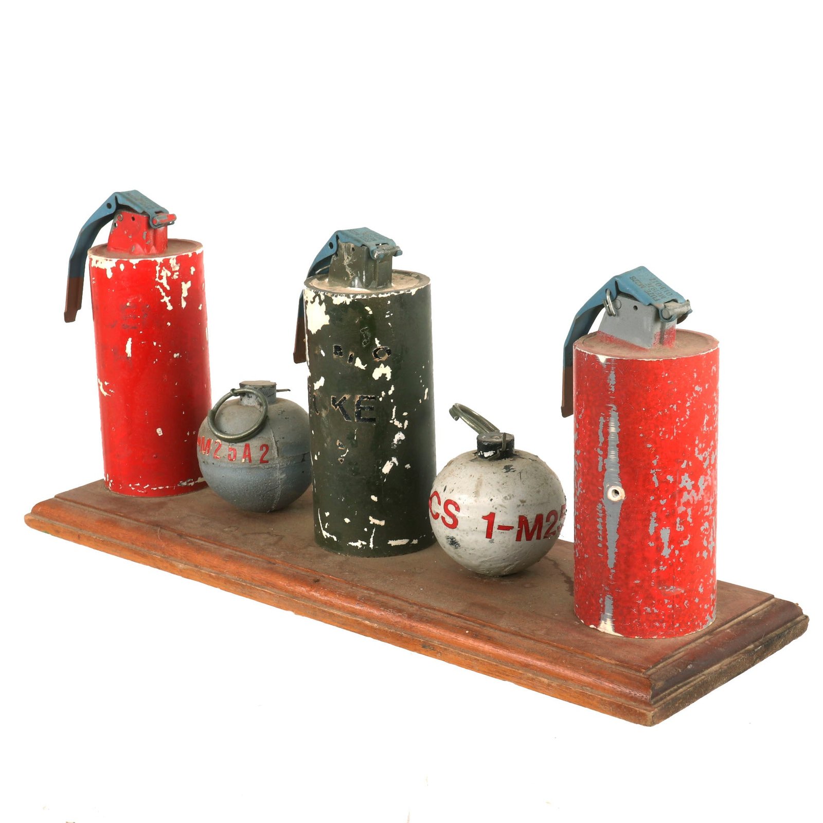 Buy Original U.S. Vietnam War Era Inert Resin Replica Grenade Training Aids Mounted to Board | Original Firearms Antique For Sale