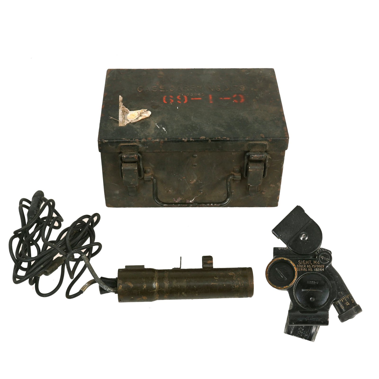 Buy Original U.S. Vietnam War Era M4 Collimator Sight With M-42 Light Instrument and 1965 Dated M78 Metal Carry Case - As Used on 60mm and 81mm Mortar Systems | Original Firearms Antique For Sale