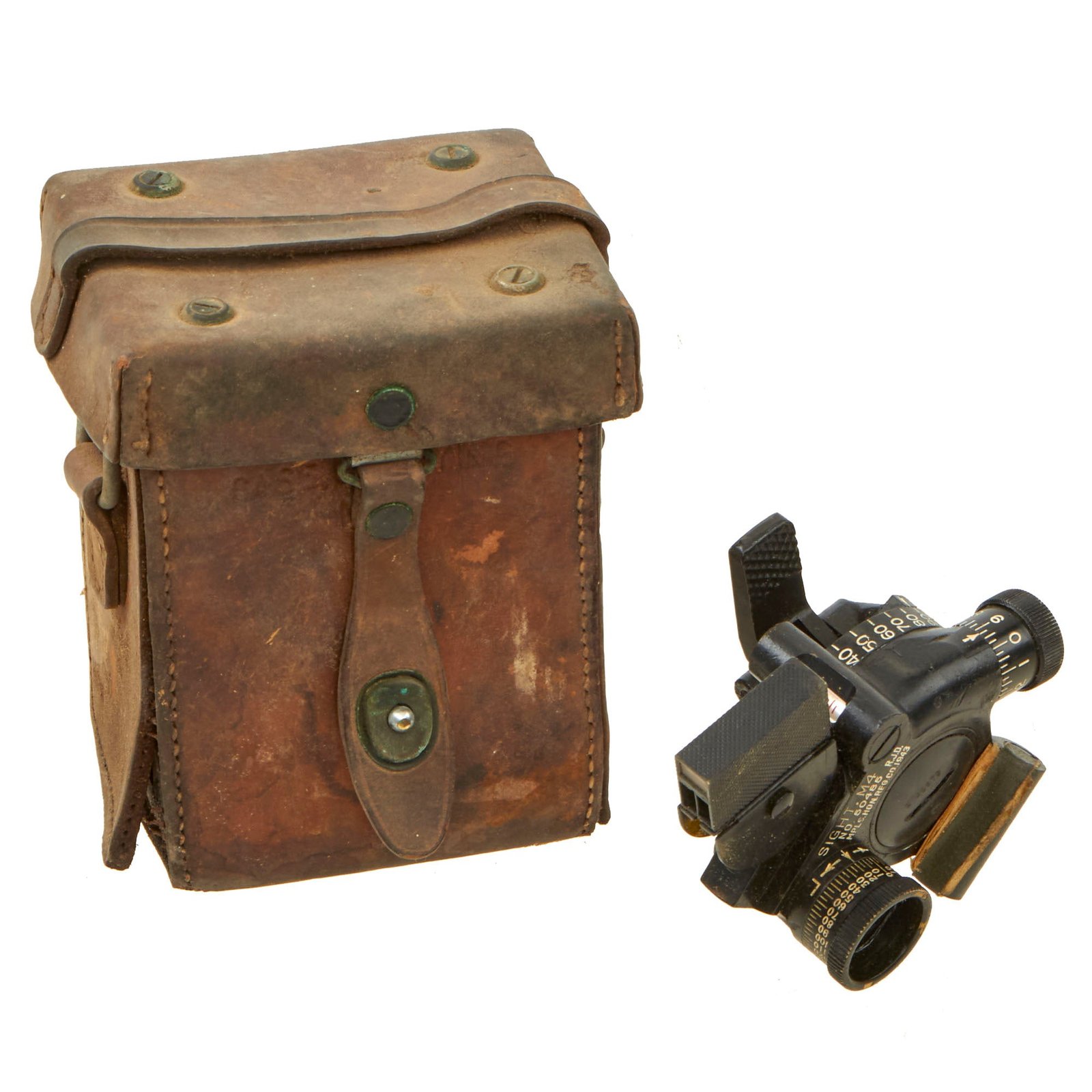Buy Original U.S. WWII Era M4 Collimator Sight With M14 Leather Carry Case - As Used on 60mm and 81mm Mortar Systems | Original Firearms Antique For Sale