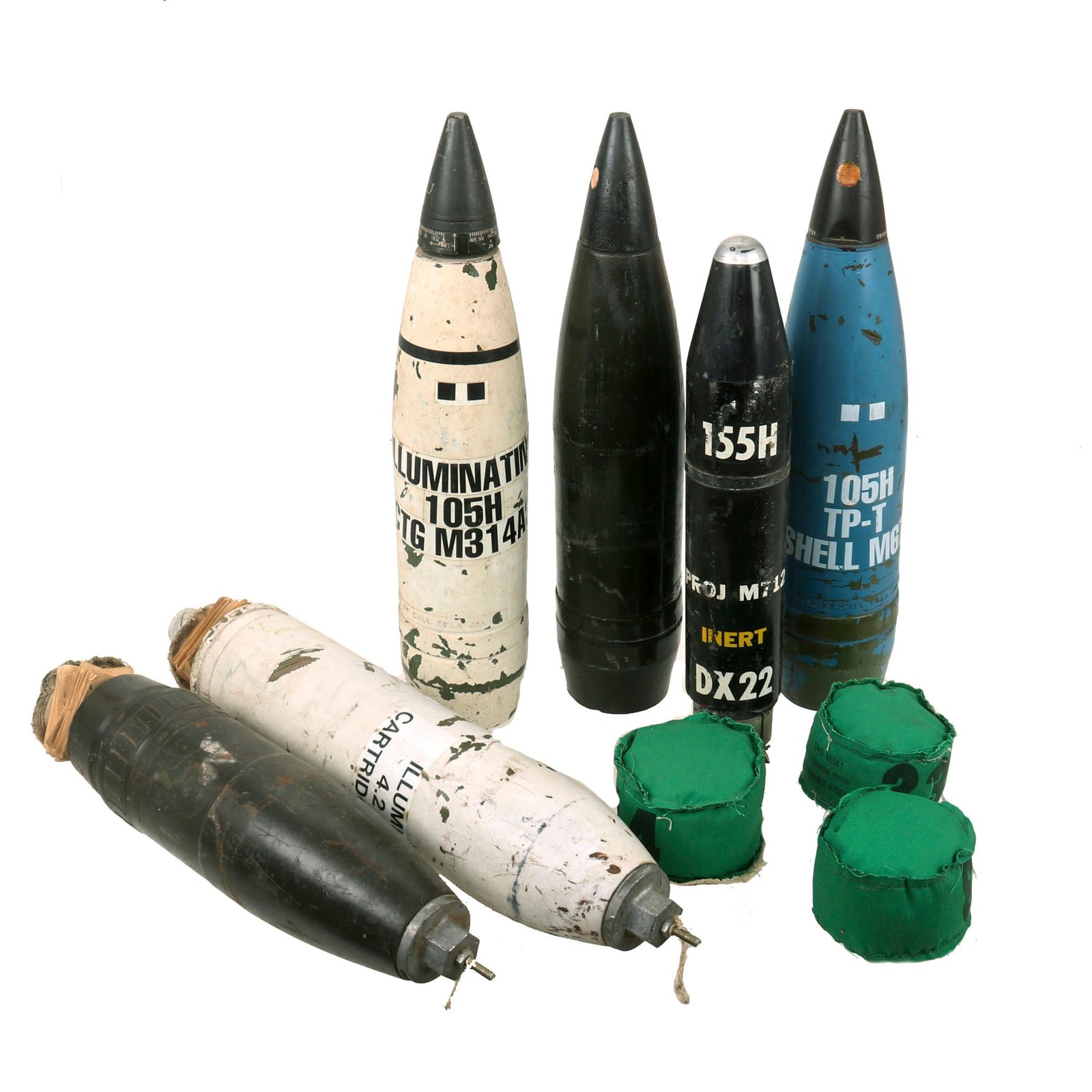Buy Original U.S. Vietnam War Era Inert Explosive Ordnance Disposal / Artillery Unit Lightweight 105mm Projectile Traning Lot - 9 Items | Original Firearms Antique For Sale