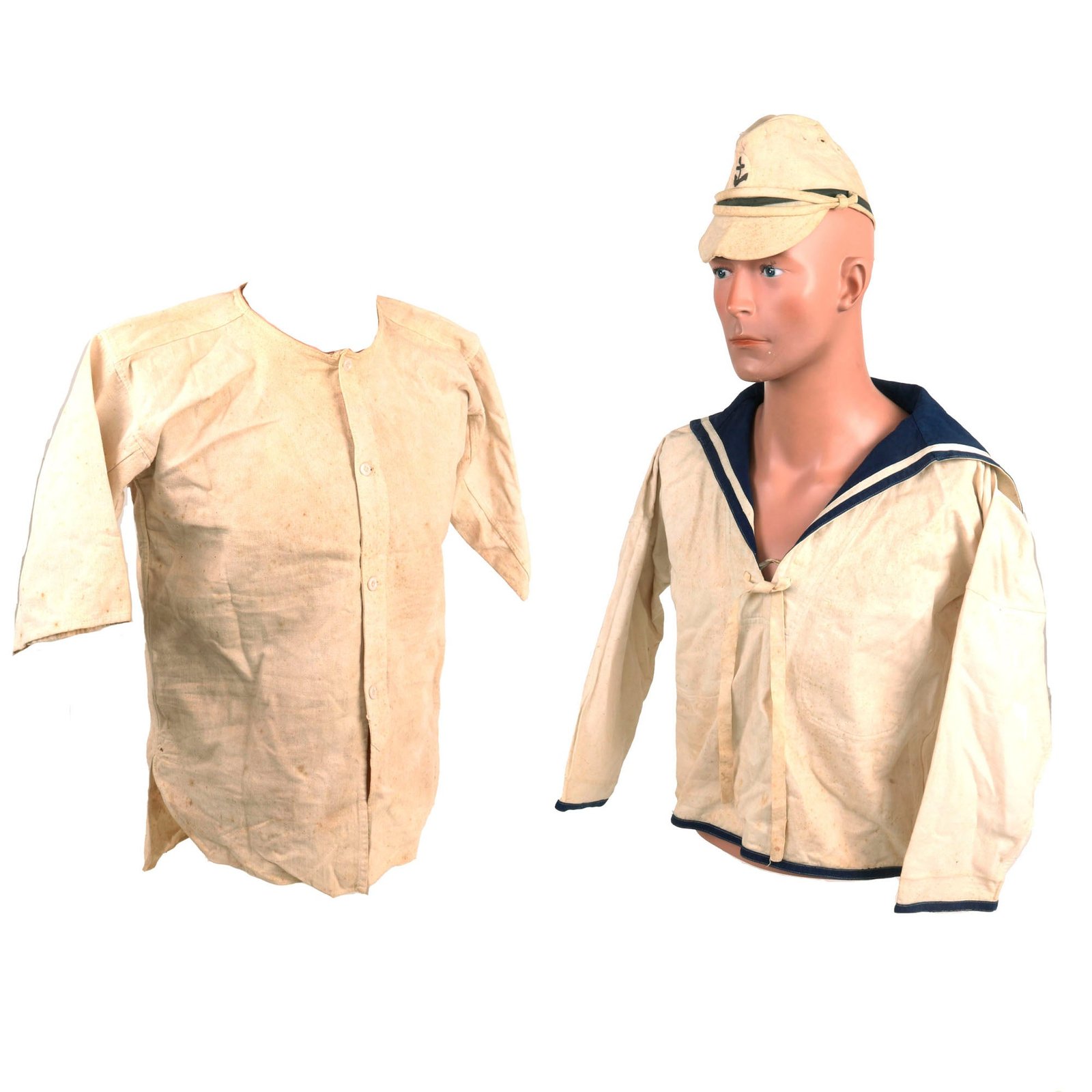Buy Original Japanese WWII Imperial Japanese Navy “Summer White” Forage Cap and Uniform Set - (3) Items | Original Firearms Antique For Sale
