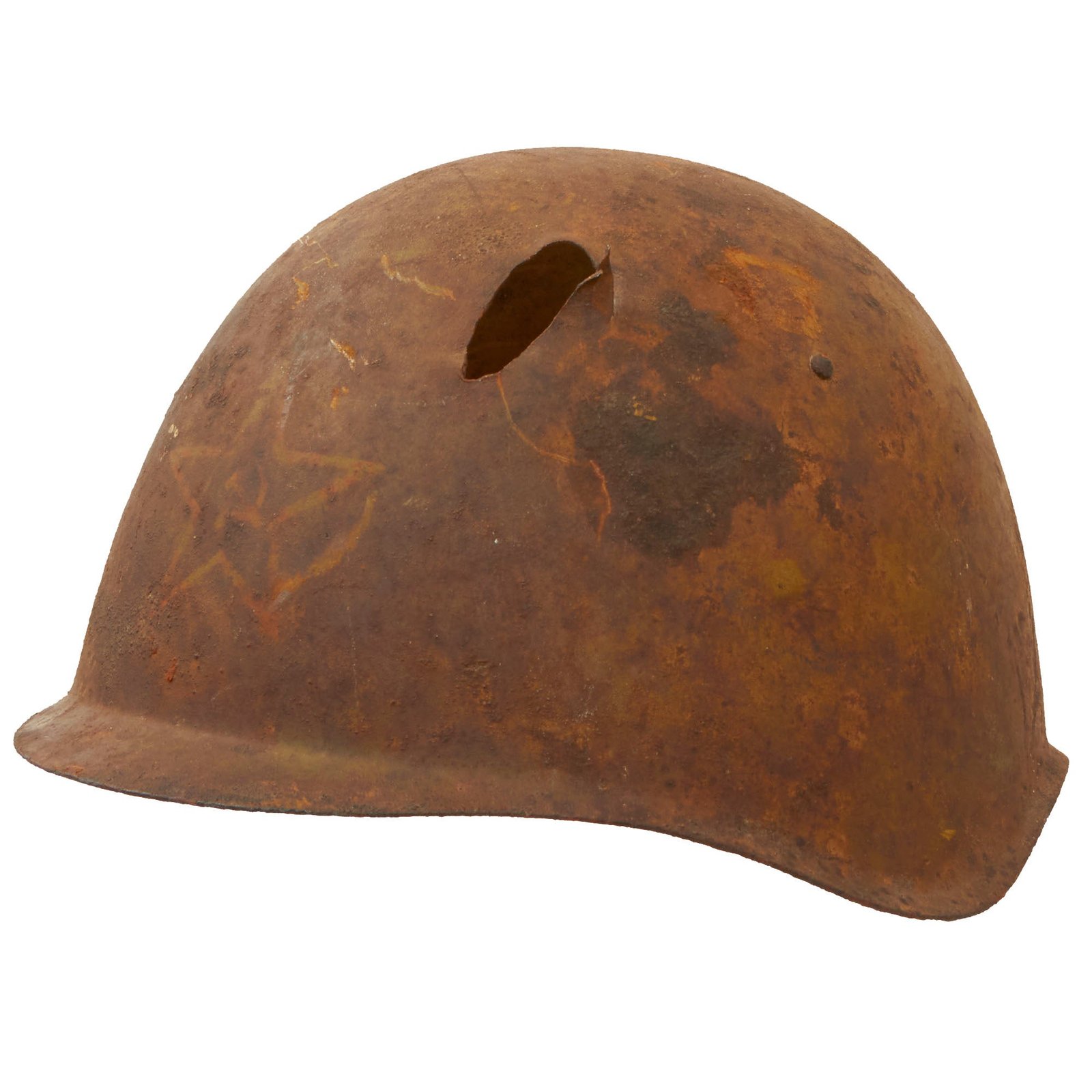 Buy Original Soviet WWII KIA Shot Through SSh-39 Steel Combat Helmet Shell - Size 2 | Original Firearms Antique For Sale