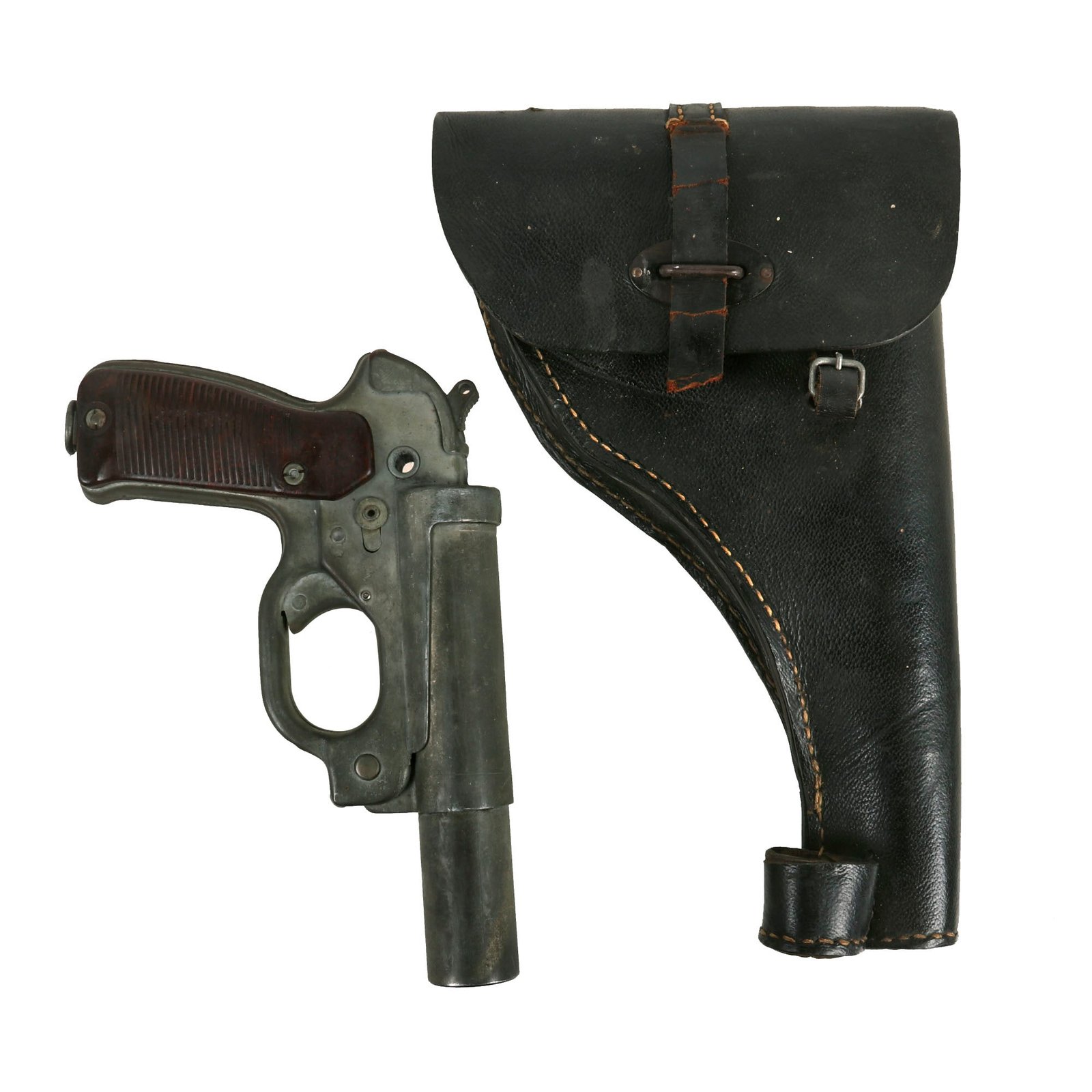 Buy Original German WWII Leuchtpistole 42 Signal Flare Pistol by HASAG with Zinc Finish and Leather Holster - Serial Number 188627 | Original Firearms Antique For Sale