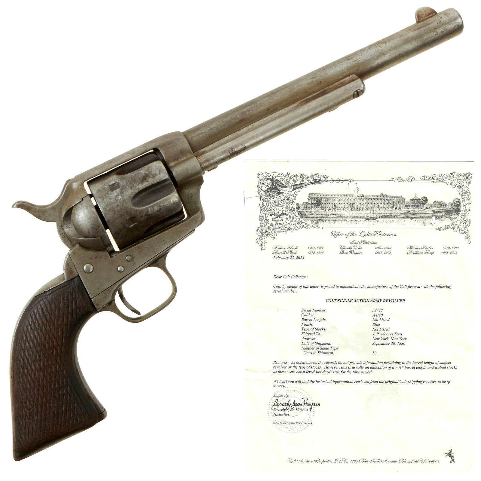 Buy Original U.S. Colt Frontier Six Shooter .44-40 Revolver made in 1880 with 7 ½" Barrel and Factory Letter - Serial 58748 | Original Firearms Antique For Sale