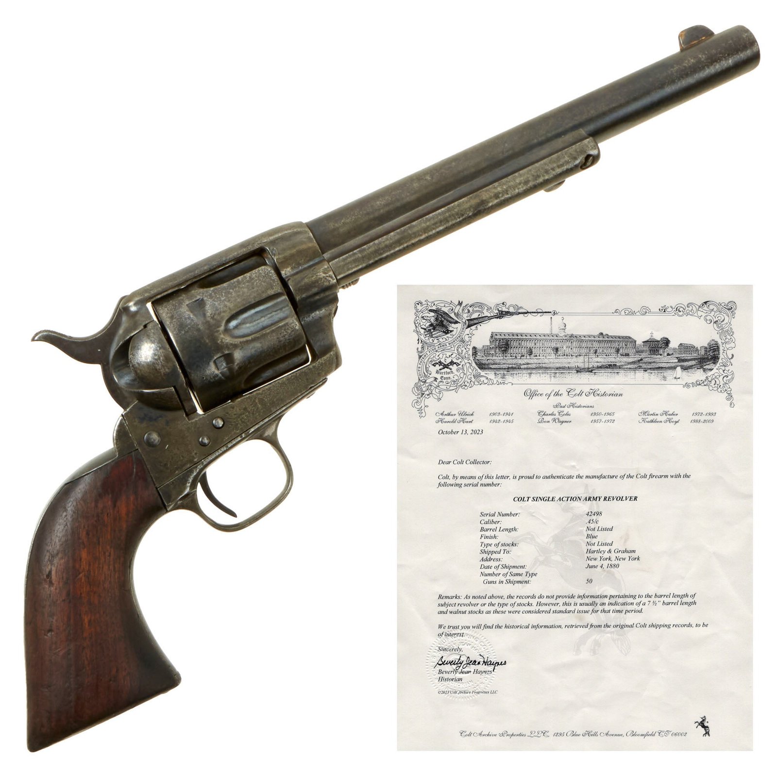 Buy Original U.S. Colt .45cal Single Action Army Revolver made in 1878 with 7 ½" Barrel & Factory Letter - Serial 42498 | Original Firearms Antique For Sale