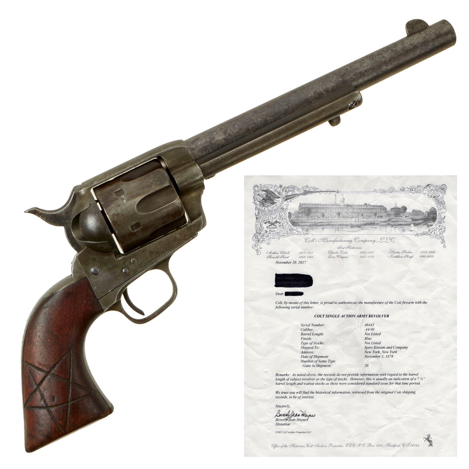 Buy Original U.S. Colt Frontier Six Shooter .44-40 Revolver made in 1878 with 7 1/2" Barrel and Factory Letter - Serial 46445 | Original Firearms Antique For Sale
