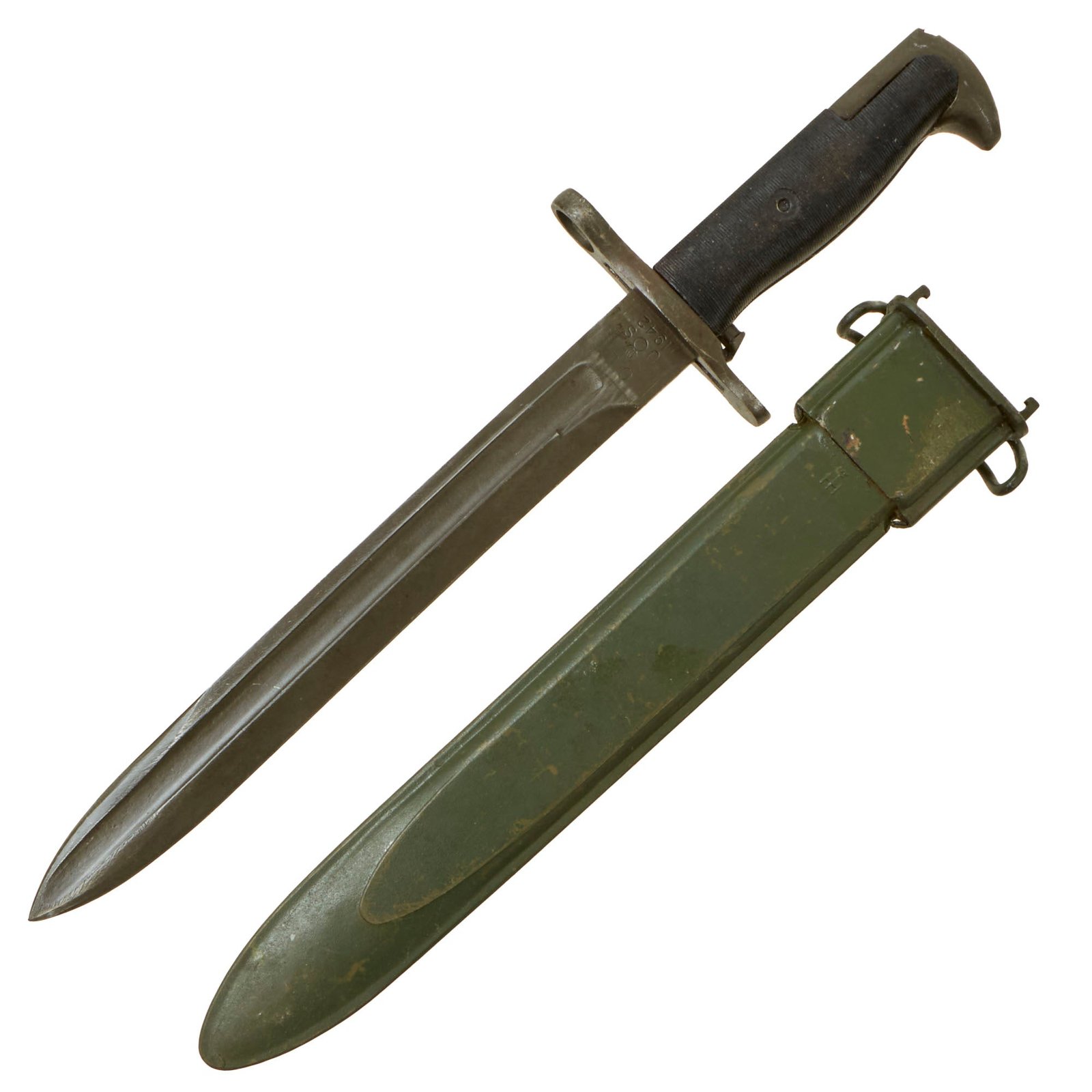 Buy Original U.S. WWII M1 Garand 10 inch Cut Down Bayonet by Oneida Limited with Dutch M7 Scabbard - Dated 1942 | Original Firearms Antique For Sale