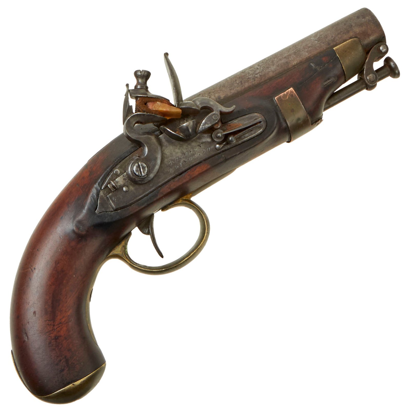 Buy Original Scottish Large Bore "Man Stopping" Flintlock Overcoat Pistol by Thomson of Edinburgh with Captured Ramrod - circa 1820 | Original Firearms Antique For Sale