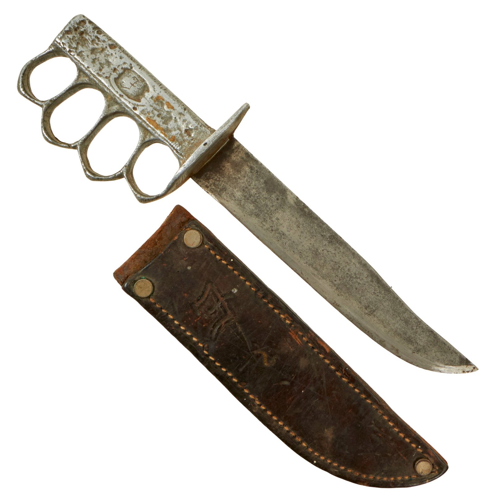 Buy Original U.S. WWII Theatre Made Aluminum Knuckle Knife with Leather Sheath | Original Firearms Antique For Sale